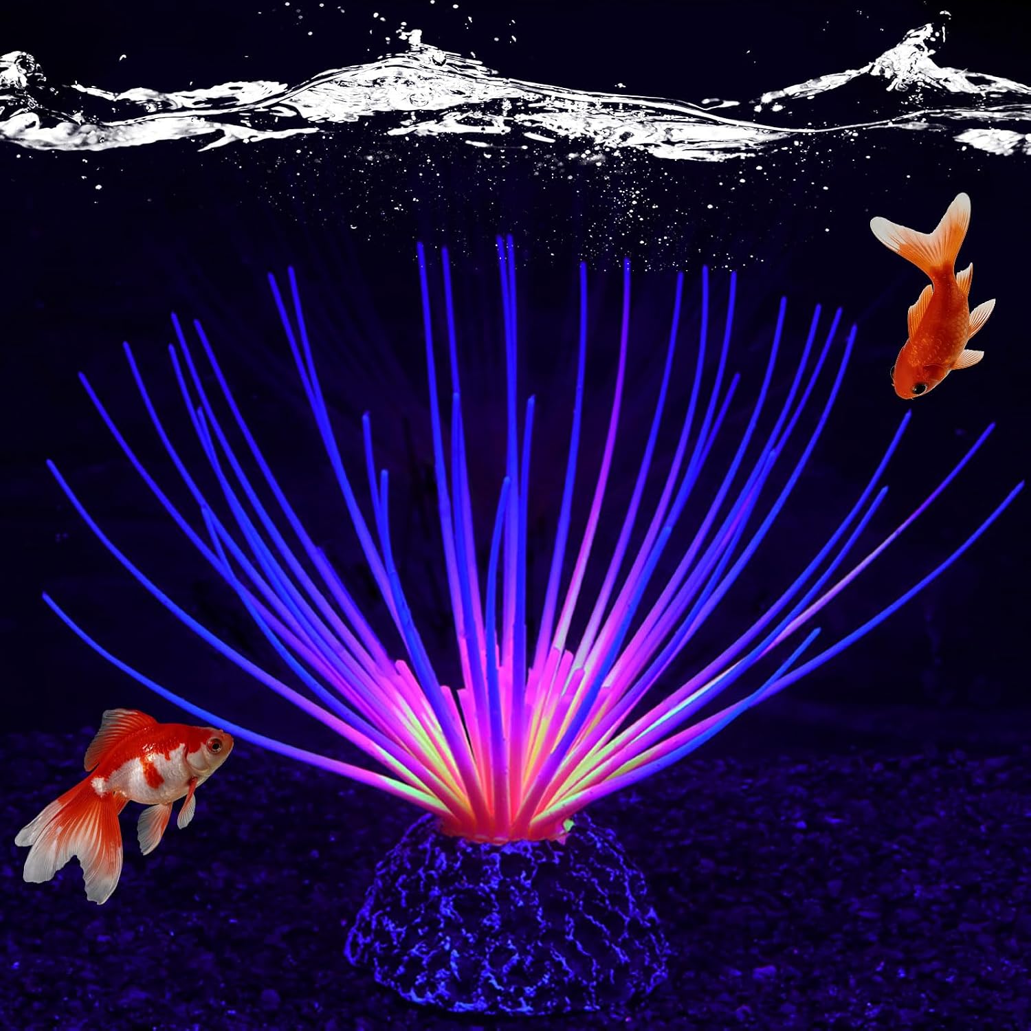 Silicone Glowing Effect Fish Tank Decorations for Aquarium, Artificial Soft Anemone Coral Plants Ornaments for Aquarium Decor Landscape, Glow in Dark Fish Tank Accessories Decorations(Rainbow)