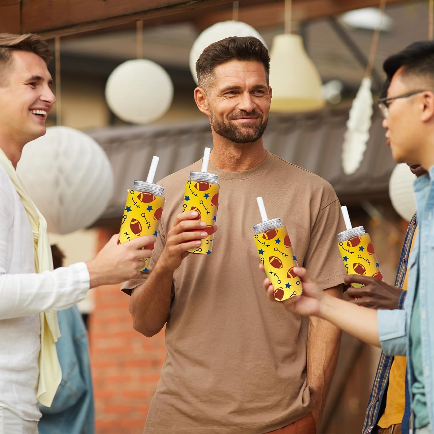 Whaline 20Pcs Football Plastic Cups with Lids and Straws Clear Sports Theme Party Drinking Cups Reusable Tumblers for Party Supplies - Image 6