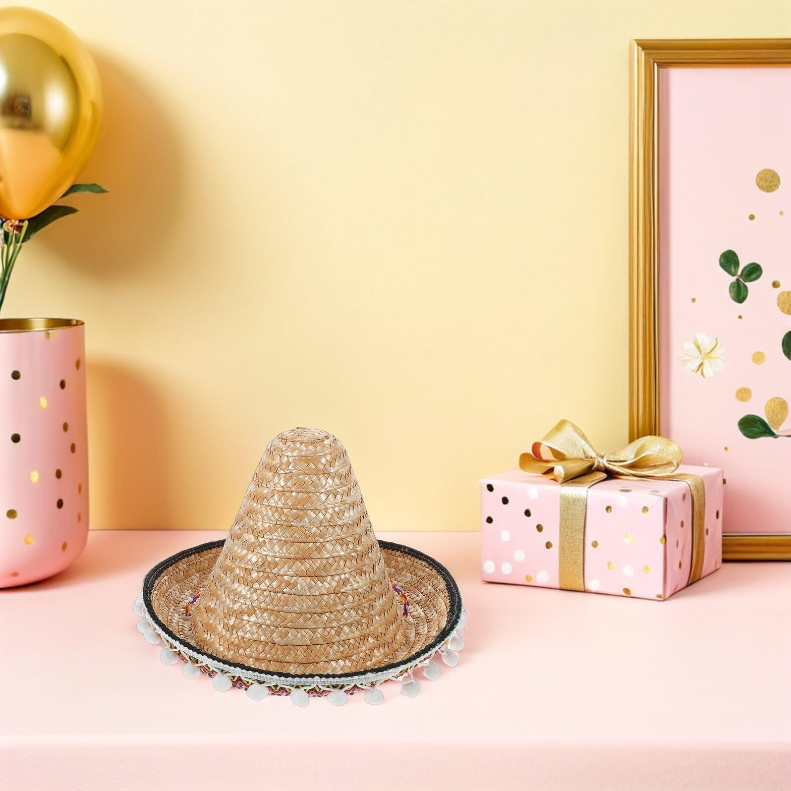 UKCOCO Sombreros de Fiesta Mexicanos para Adultos 2 Piezas Sombreros de Paja de 30 CM Borde Accesorios Decorativos para Celebraciones Fiestas Temáticas y Disfraces