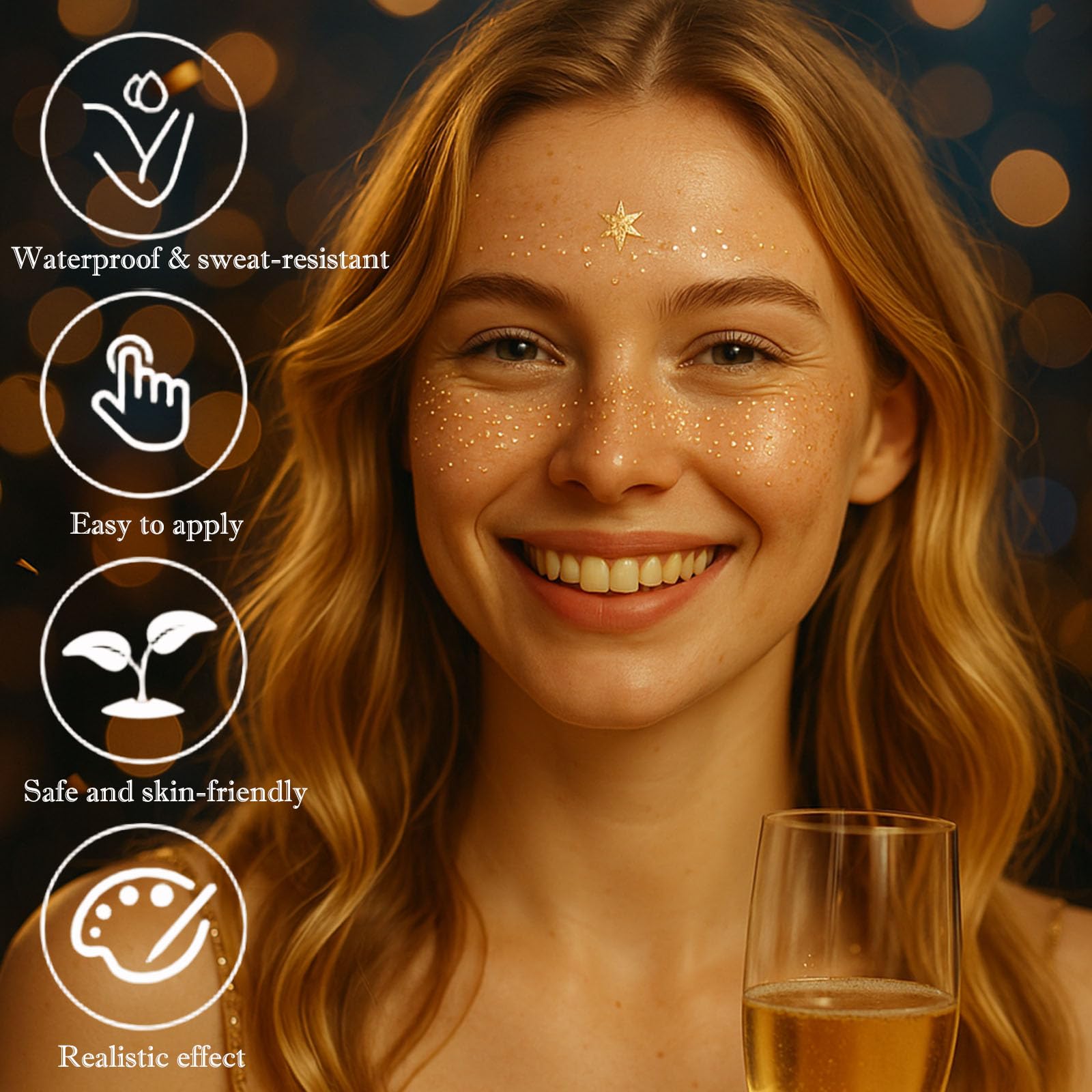 Gold Glitter Temporary Face Tattoos - Image 4