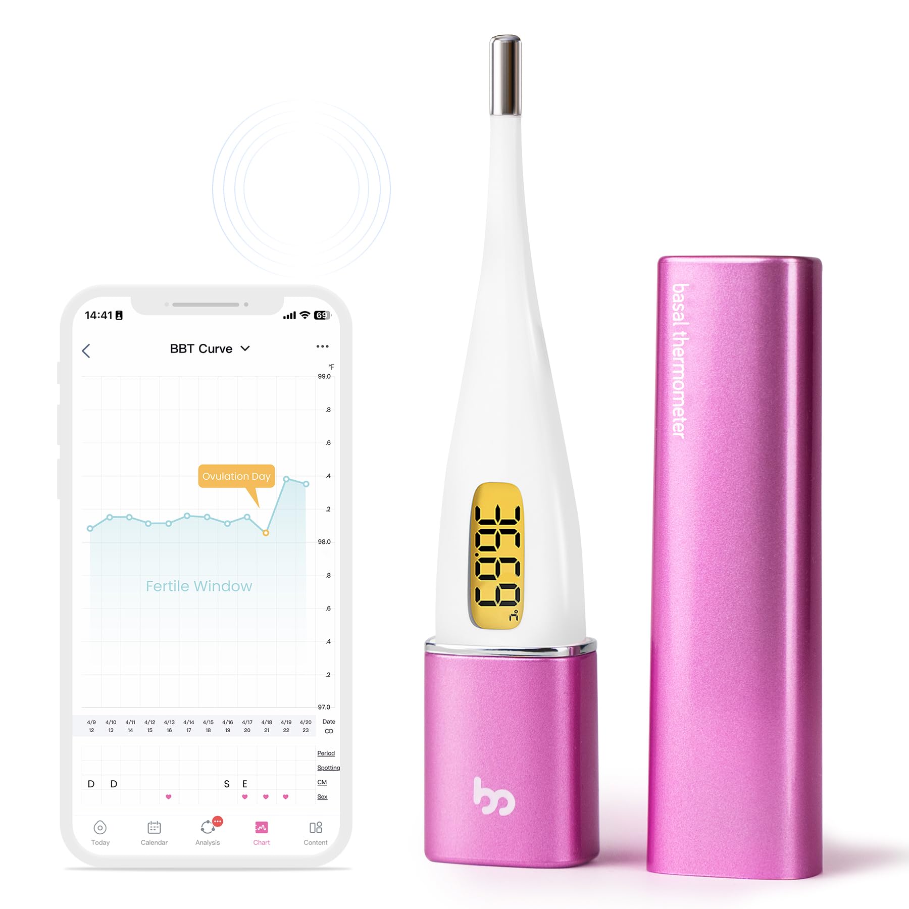 Femometer Thermomètre Basal Intelligent - Suivi Précis de l'Ovulation par la Méthode de la Courbe de Température - Connecté à l'Appli, Enregistrement Automatique, pour Tomber Enceinte Rapidement