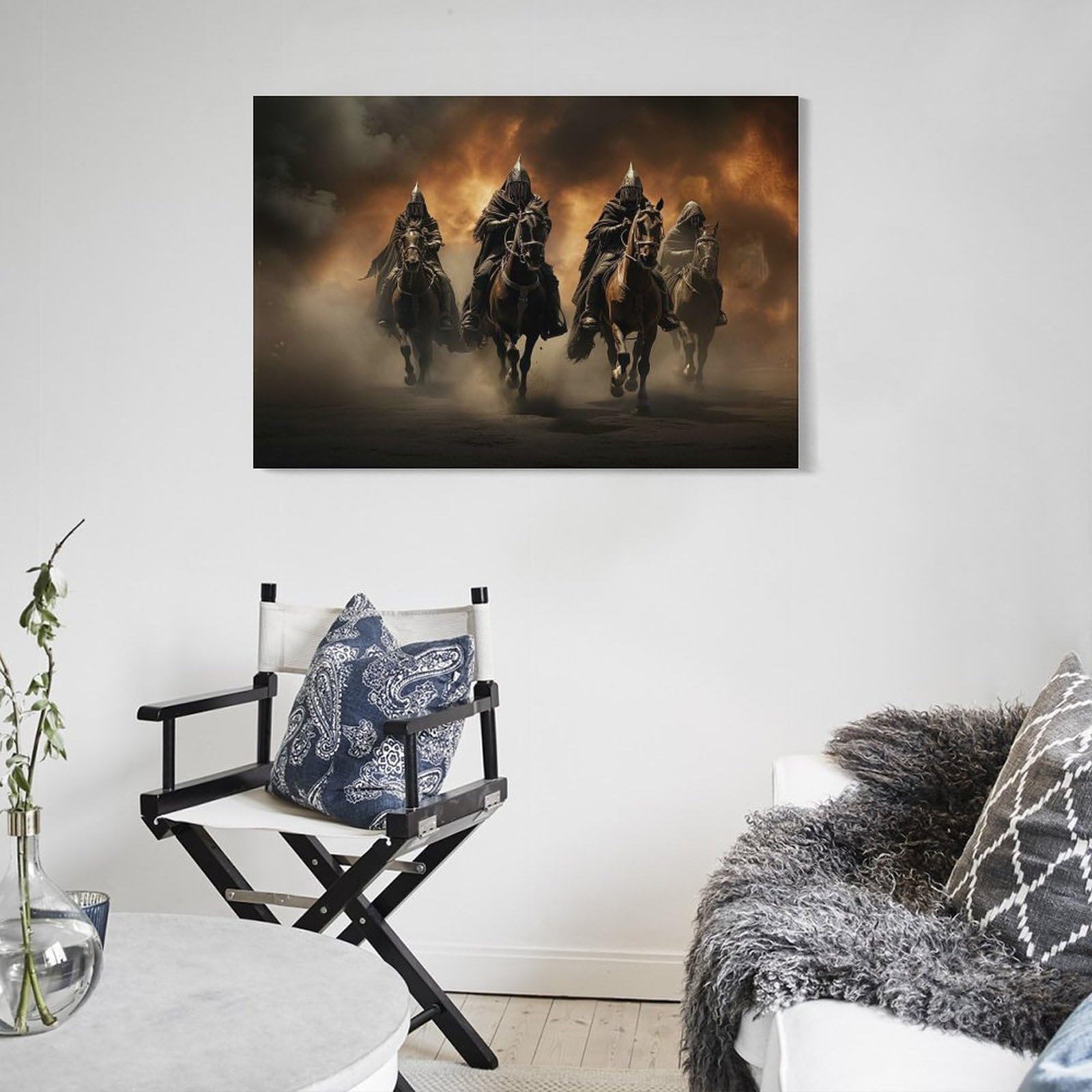 Poliuaws Frame-Four Horsemen Apocalypse Four Horsemen Apocalypse Living Room Pictures For Walls For Rustic Farmhouse Bathroom Decor Wall Art Canvas 24X36inch(60X90cm)