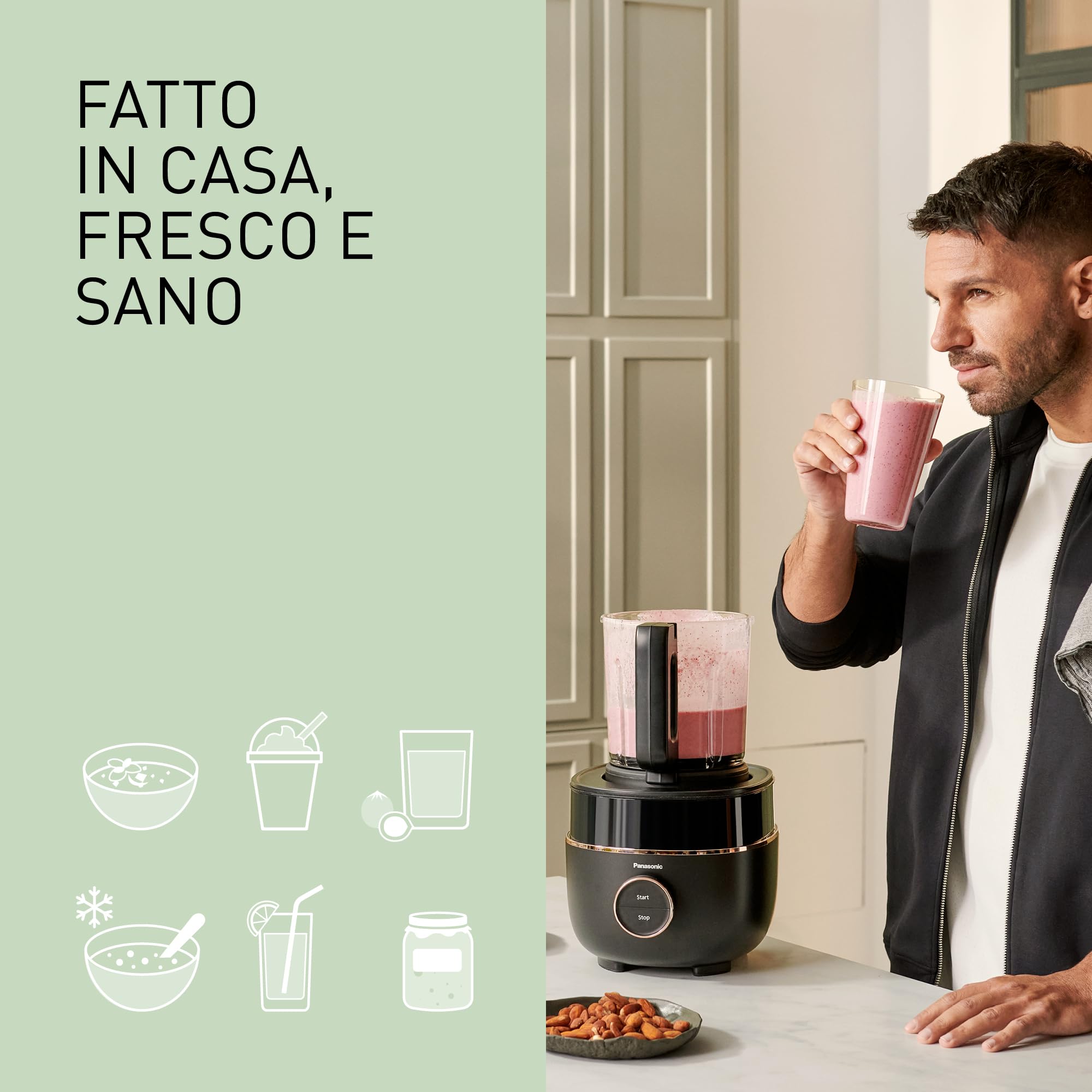 Panasonic MX-HG4401KXE Frullatore e prepara/cuoci zuppe, 1,2L, 800W, Caldo e Freddo, 9 Modalità Automatiche, 10 Impostazioni di Velocità, Timer, Mantieni Caldo, Pulizia Automatica, Nero e Oro Rosa