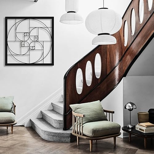 Miniatura 6 de Decoración de pared de metal, proporción dorada, arte de pared de Fibonacci, arte de pared geométrico, espiral de Fibonacci, arte de Fibonacci, arte