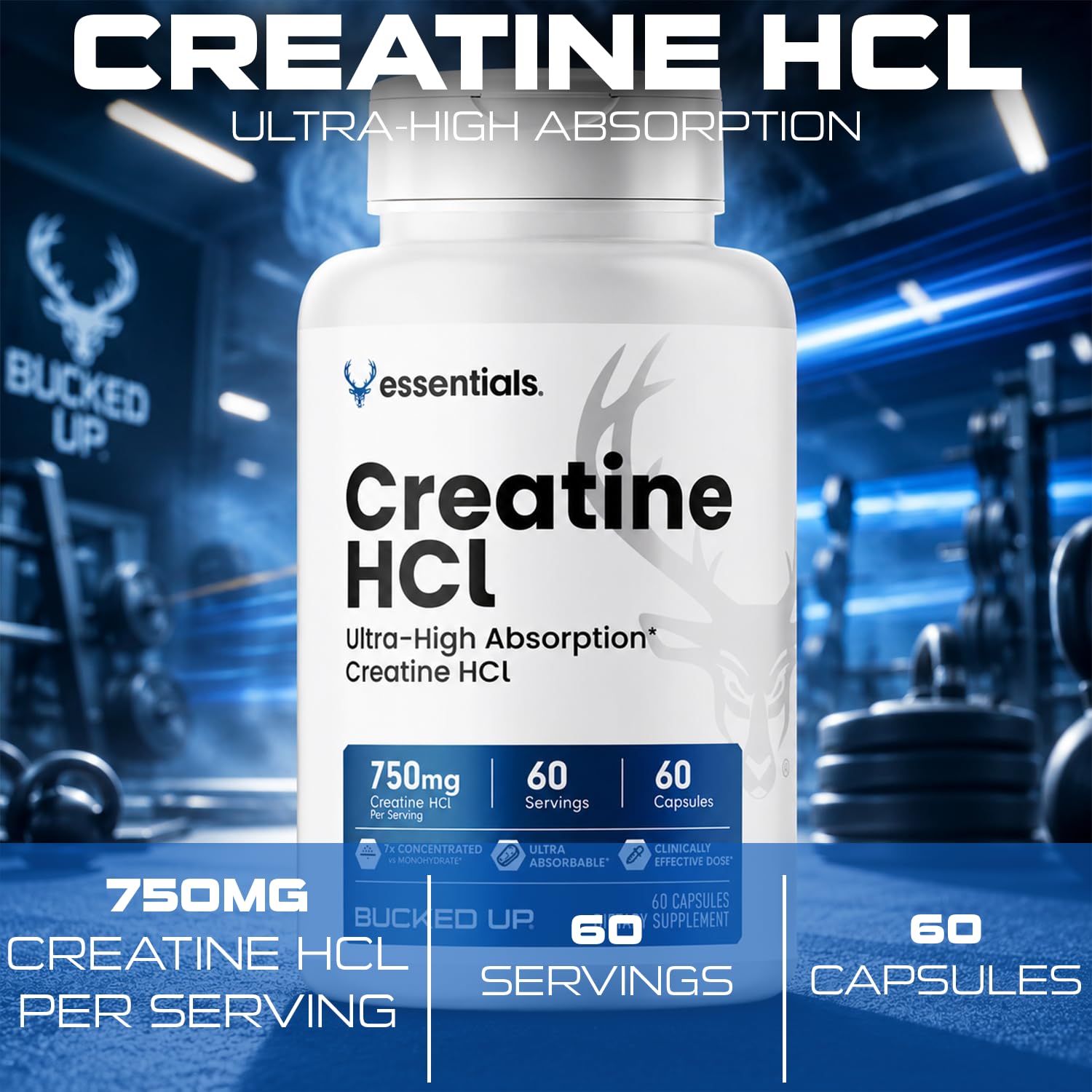 Bucked Up - Creatine HCL, 750mg Serving - 60 Servings (60 Capsules) — Amazon image 3