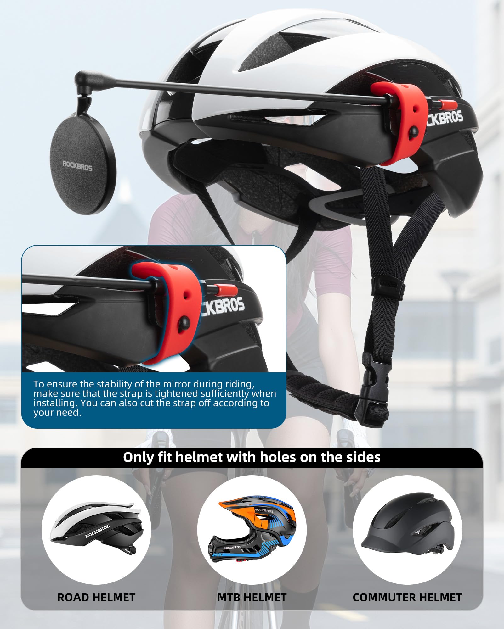 ROCKBROS Bike Helmet Mirror, HD Rear View Mirror, Adjustable Cycling Mirror
