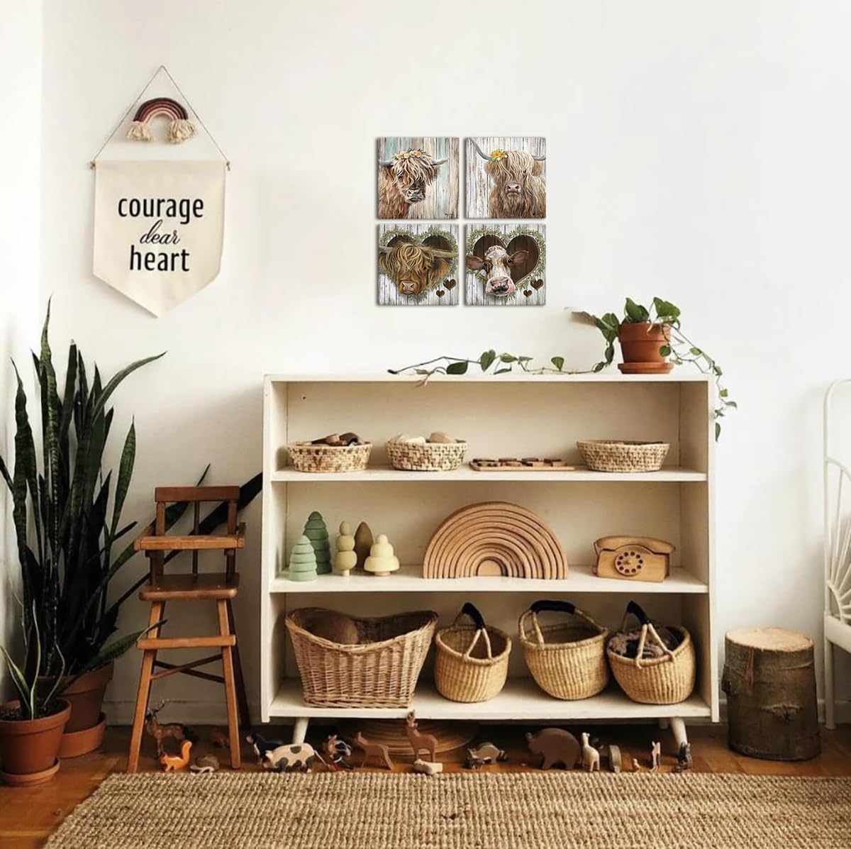 YUEYARIT Highland Cow Decor Canvas Print Art Farmhouse Picture Gifts to Hang in Bathroom, Diningroom, Livingroom, Office, Bedroom, Kitchen 12.00" x 12.00"