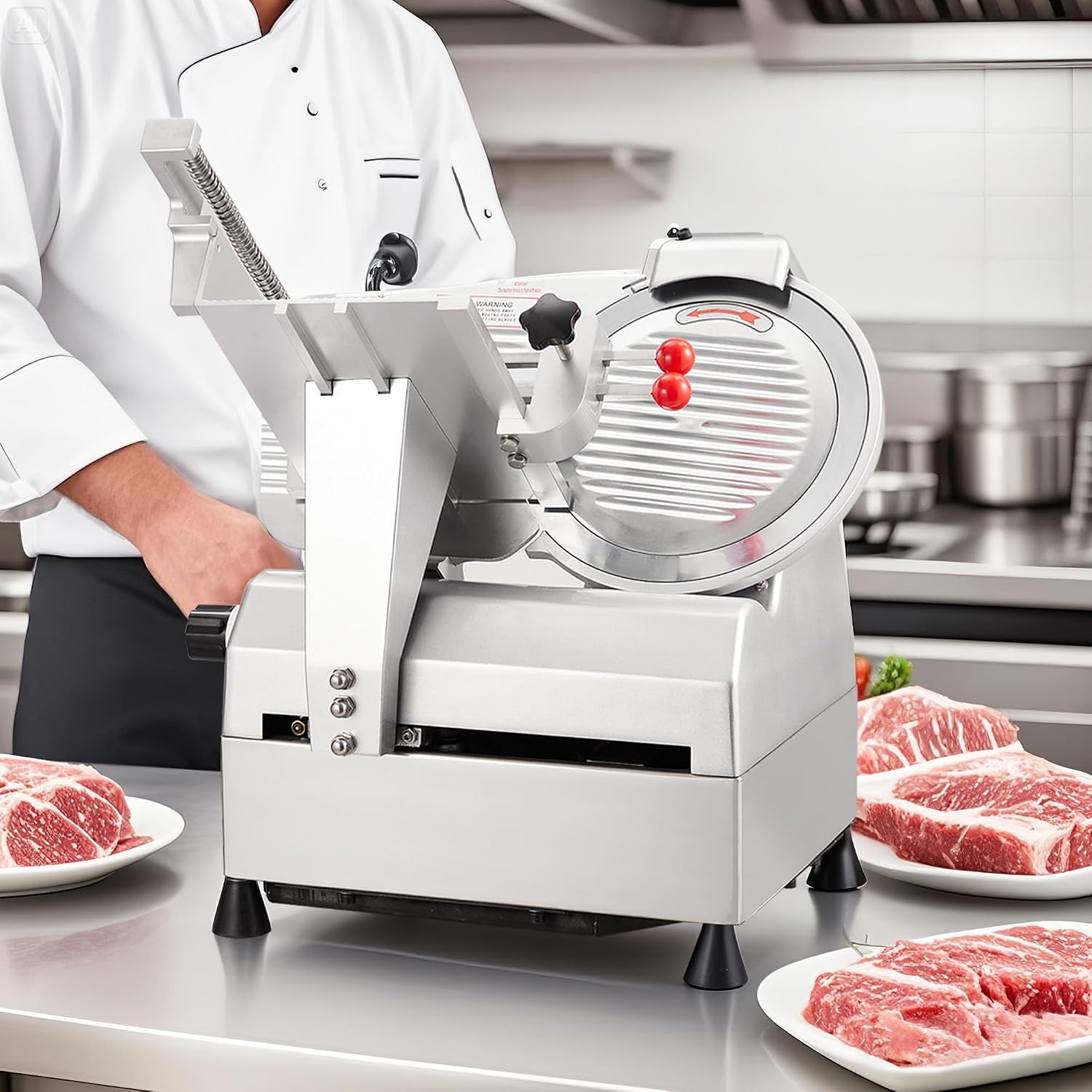 Automatic Meat Slicer Commercial Deli Slicer 12" 0-18mm Adjustable Thickness, Full Auto Dual-Motor, 304 SS and Al-Alloy Construction, 110V 700W White for Restaurant Butcher Shop