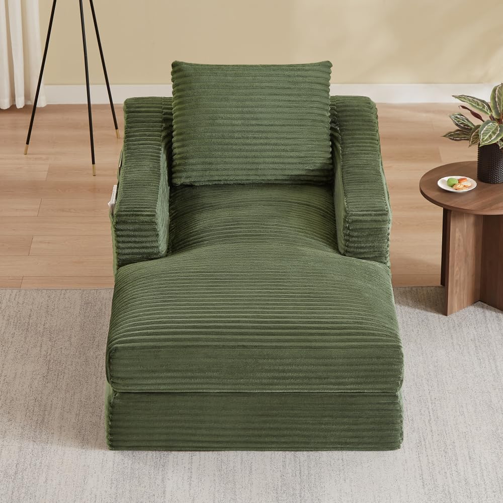 XINGNING Divano lounge in velluto a coste, sedia singola, design doppio, espandibile per letto, per soggiorno, camera da letto (verde + schiuma + 1 posto)
