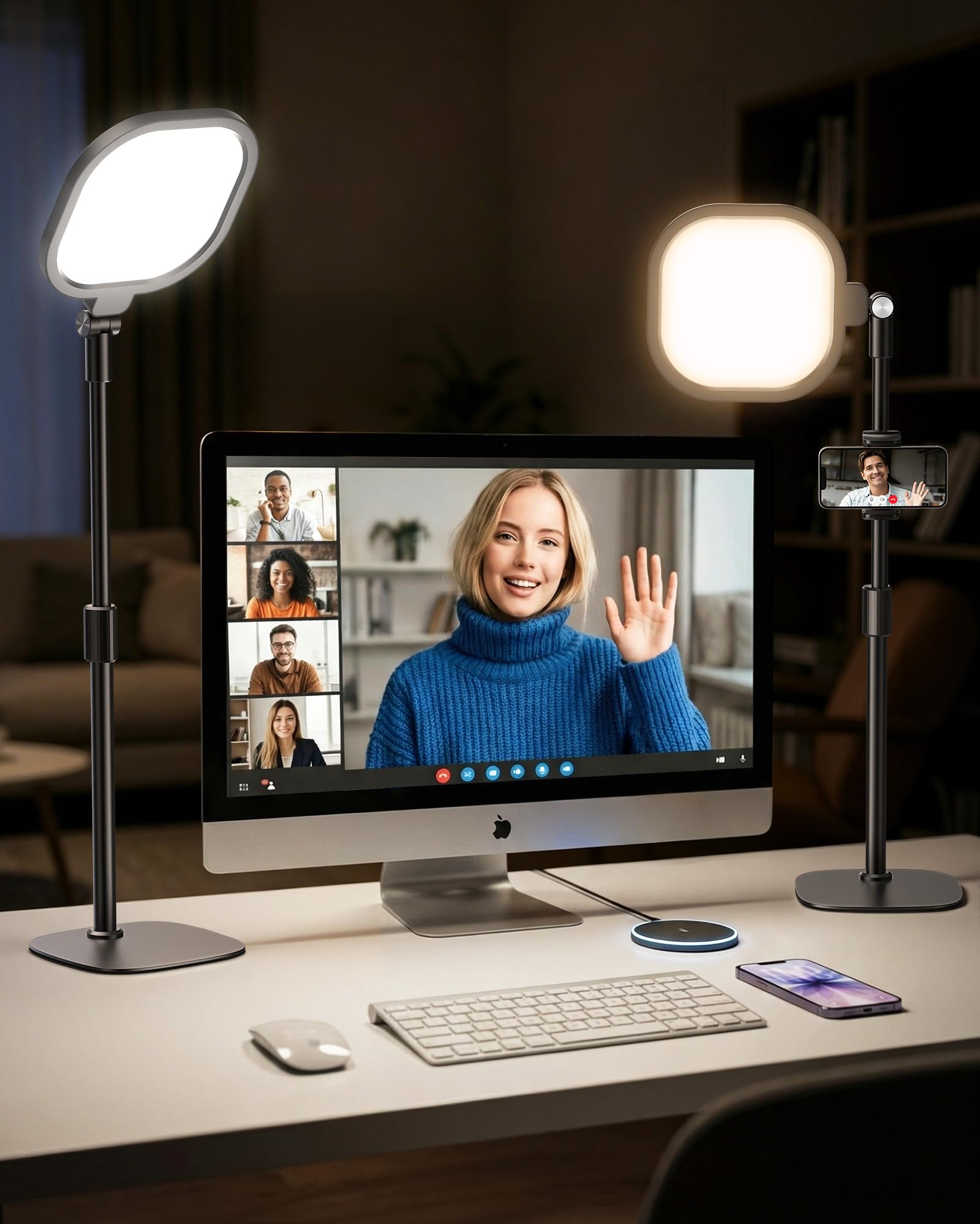 LitONES Ringlicht mit Stativ, Ring Licht für Laptop mit Handy Stativ 3 Lichtfarben 10 Helligkeiten Tisch Selfie Licht LED Schreibtischlampe für Videokonferenzn Webcam Streaming TikTok[Energieklasse A]