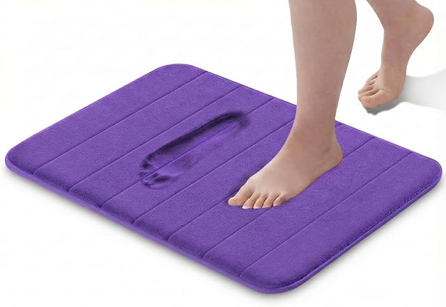 GVTECH Memory Foam Bath Mat, (1 Pack) Non-Slip Back, 40x60 cm Fleece Softness, Highly Absorbent, Bathroom Carpet, Super Soft Microfiber Bath Rug, Rectangle, Easy to Clean Mat, Purple