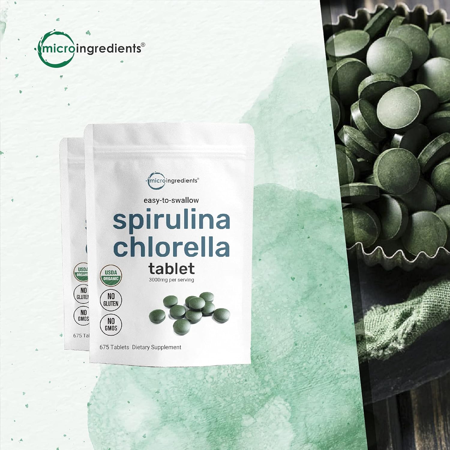 2 Pack USDA Organic Spirulina and Chlorella Supplement, 3000mg Per Serving, 675 Mini Tablets Each, Rich in Chlorophyll and Antioxidant, No GMOs and Vegan Friendly : Health & Household