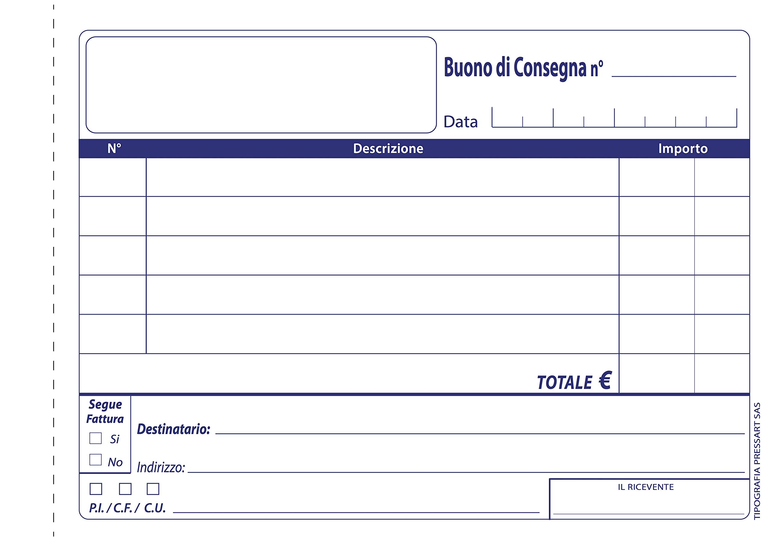 Pressart bc10175 - Buoni di consegna duplice copia 5 blocchi da 50 x 2 - formato 10 x 17 - prima copia carta bianca seconda gialla - gr. 60