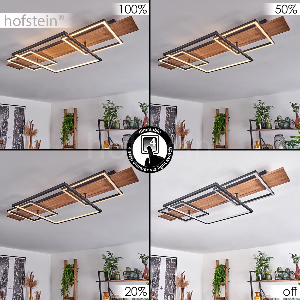 Plafonnier LED Pompu à Intensité Variable En Métal/bois/plastique En Noir/ Naturel/blanc, Lampe Moderne à Intensité Variable Via Interrupteur Traditionnel, LED 36 W, 3000 K, 4200 Lumens