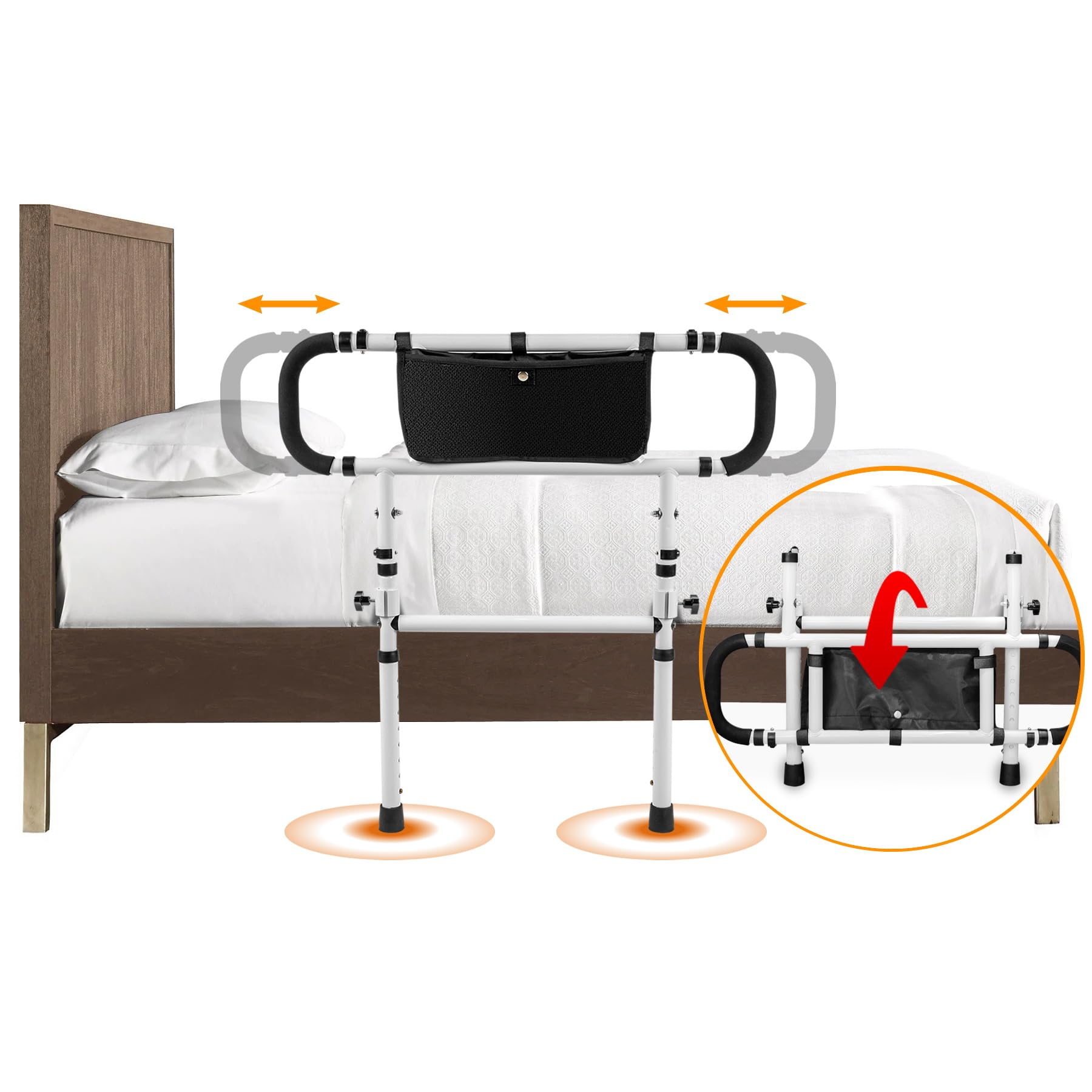 Bed Rails for Elderly Adults with Adjustable Heights & Extendable Dual Side Handles, Foldable Bed Assist Bar for Fall Prevention, Heavy Duty Bed Rail Fits King, Queen, Full, Twin Bed