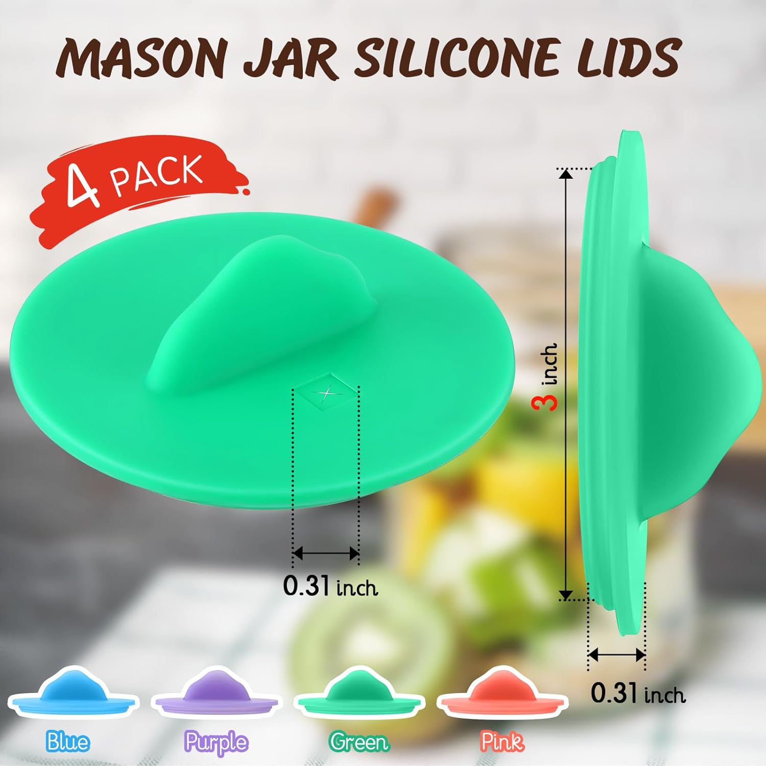 4 Pack Mason Jar Silicone Fermentation Lids for 3" Wide Mouth Jars Waterless Airlock Fermentation Mason Jar Lid Fermenter Caps for Pickles, Kimchi, Fermented Probiotic Food (Pink,Blue,Purple,Green) - Image 2