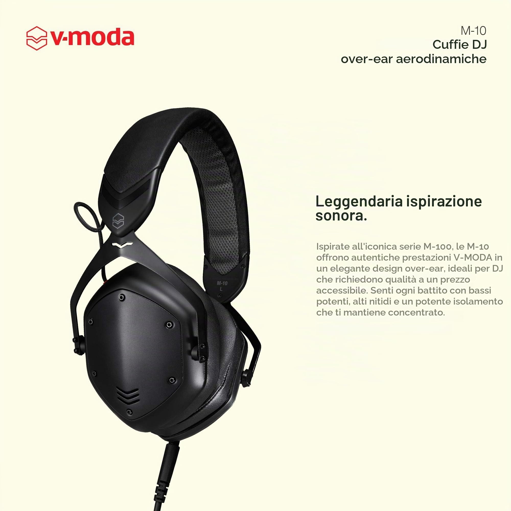 V-Moda M-10 | Essenziali cuffie circumaurali per DJ | Ottimizzate per i DJ e la musica dance | Bassi profondi e gamma acuta definita | Imbottiture in memory foam per lunghe sessioni | Nere