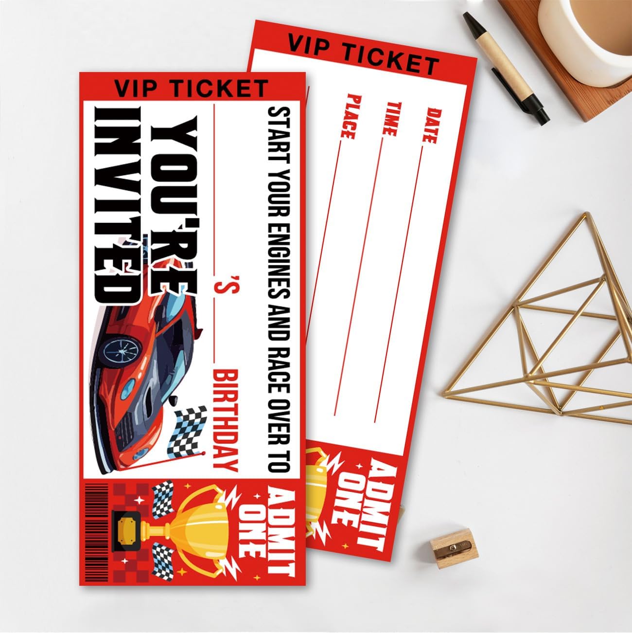 Racing Car Birthday Party Invitations 20 Pack Red Racing Car Ticket Invitations with Envelopes Invites Cards for Birthday Party