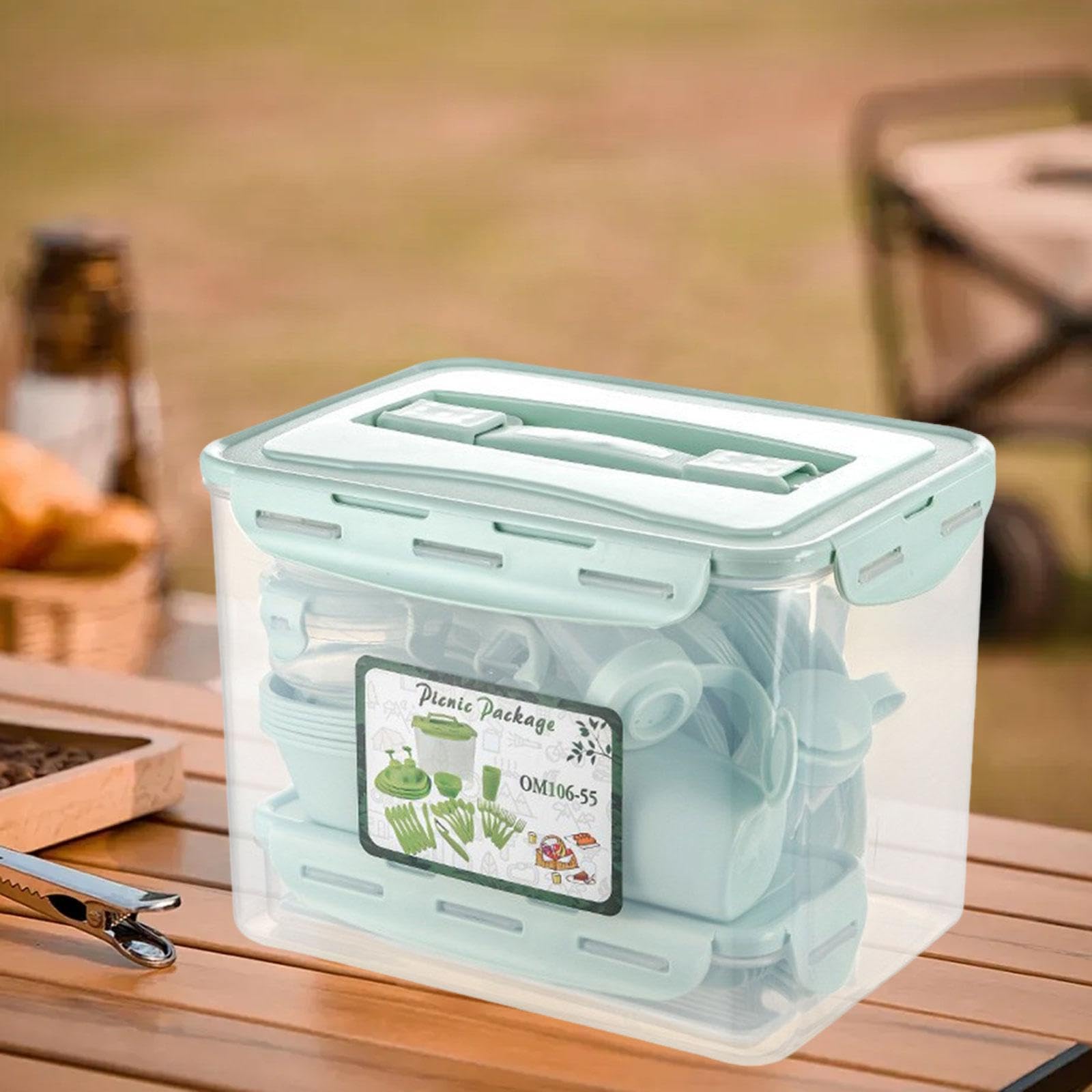 Set di stoviglie per 6 Persone, Kit di Posate, stoviglie per casa, Scuola, Picnic, Barbecue, Piatti e Ciotole infrangibili, impilabili, Portatili, Verde