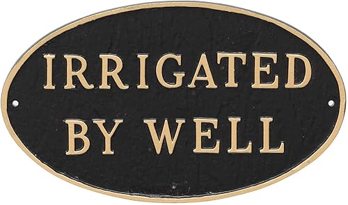Miniatura 3 de Letrero de placa ovalada de metal fundido Irrigated by Well - Letrero de pared o césped - Letrero para el hogar o negocio - Aluminio recubierto de