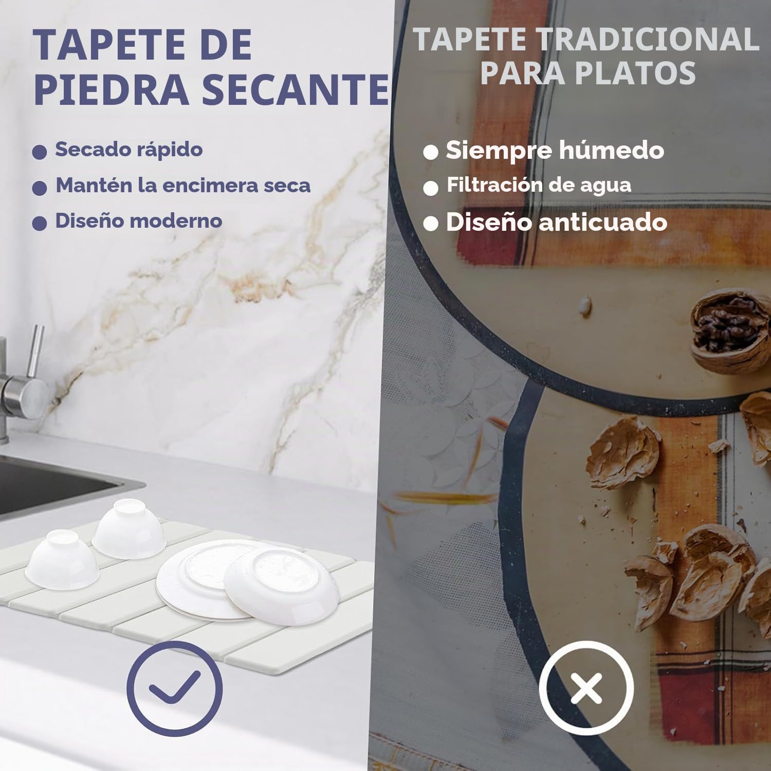 2 tapetes de secado de platos de piedra para encimera de cocina, tapetes plegables de secado de platos, secado rápido y súper absorbente, tapetes de tierra de diatomita para escurridor de platos