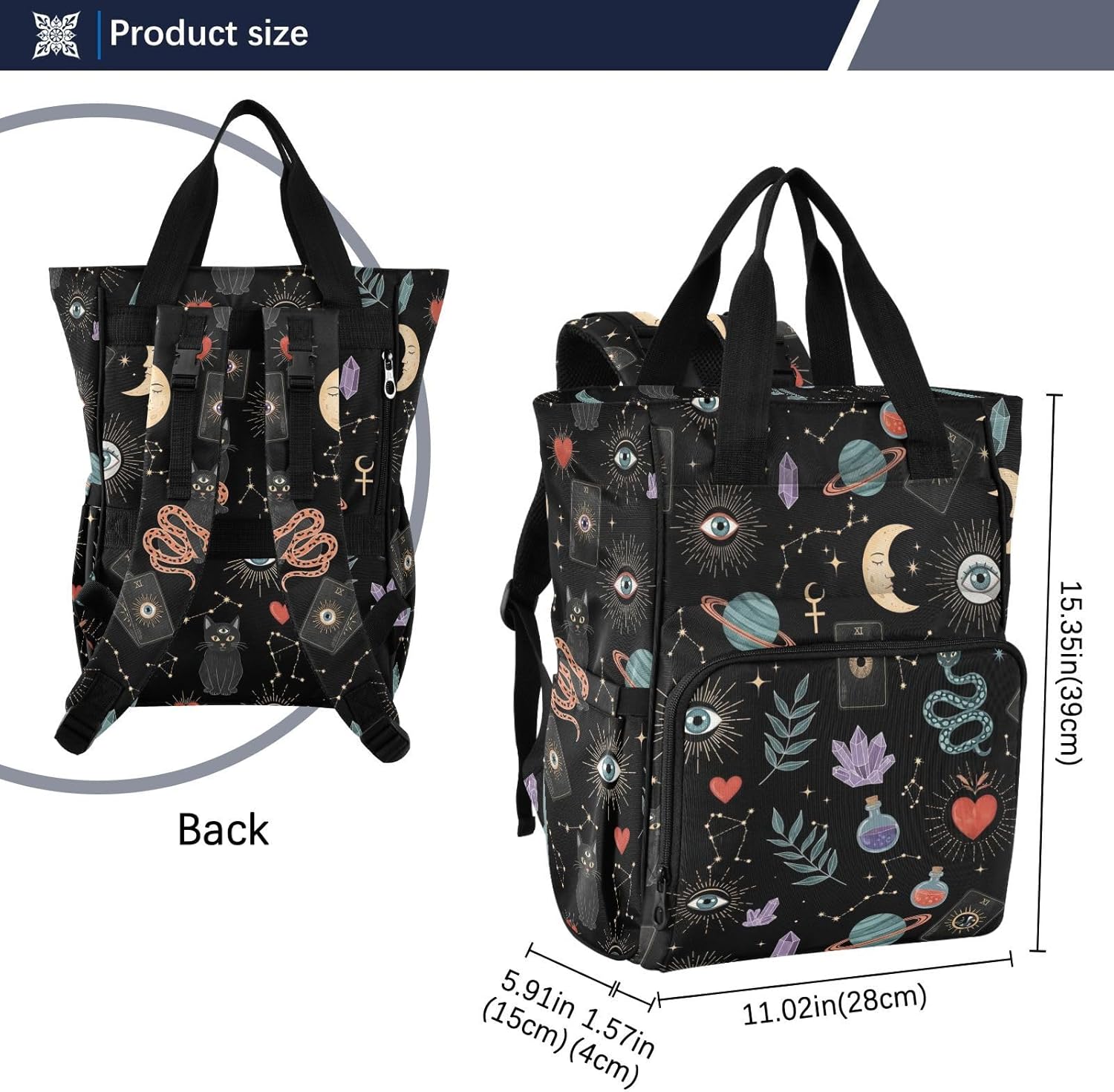 SPRIPORT Gothic Cat Eye Black Pattern Diaper Bag Backpack for Baby Boys Girls Multifunction Baby Essentials Travel Tote with Stroller Straps & Bottle Storage Large Travel Diaper Backpack for Baby