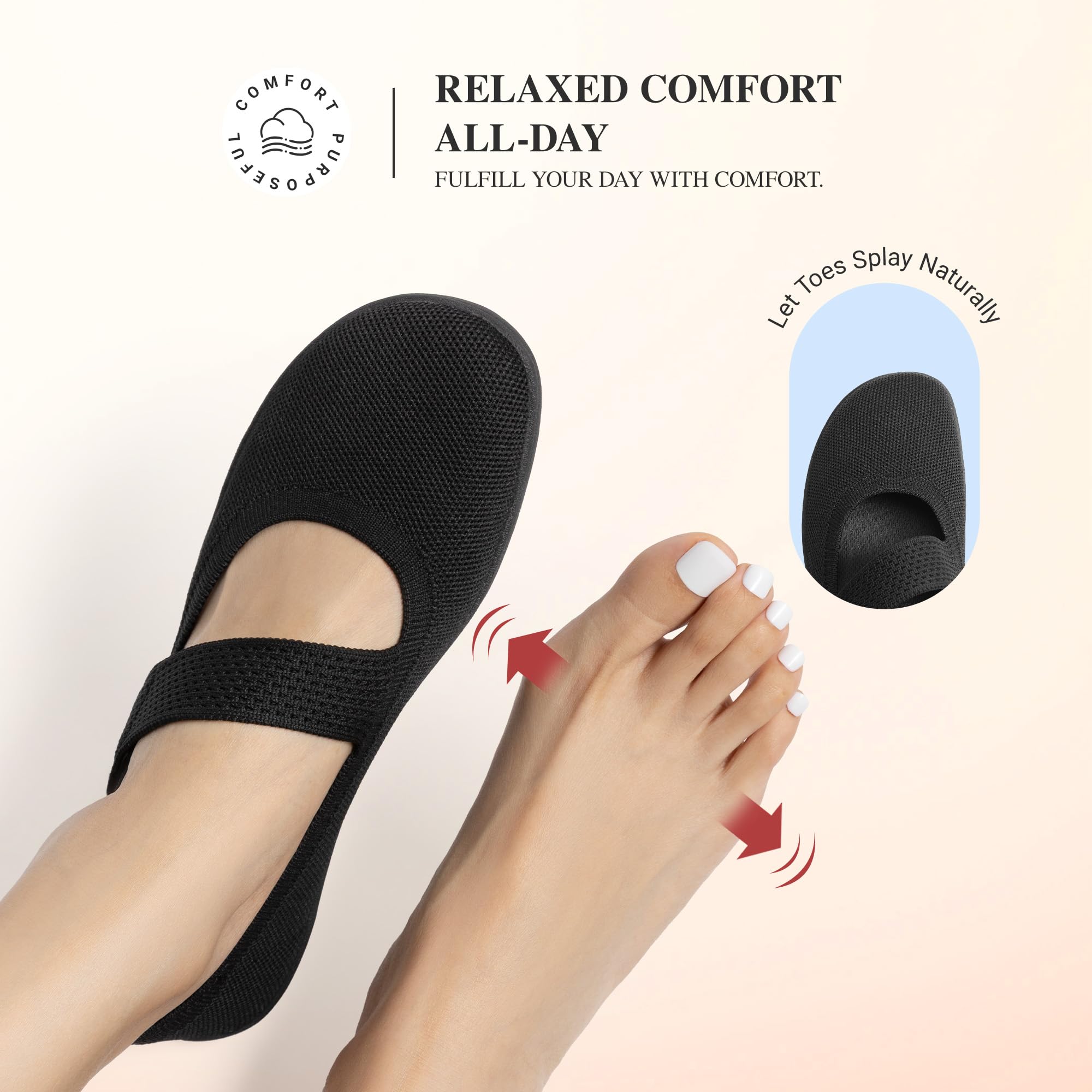DREAM PAIRS Zapatos Planos de Ballet Mary Jane para Mujer, Tejido sin Calcetín, con Caja de Dedos Ancha y Soporte para el Arco, Ideales para Ocasiones Casuales