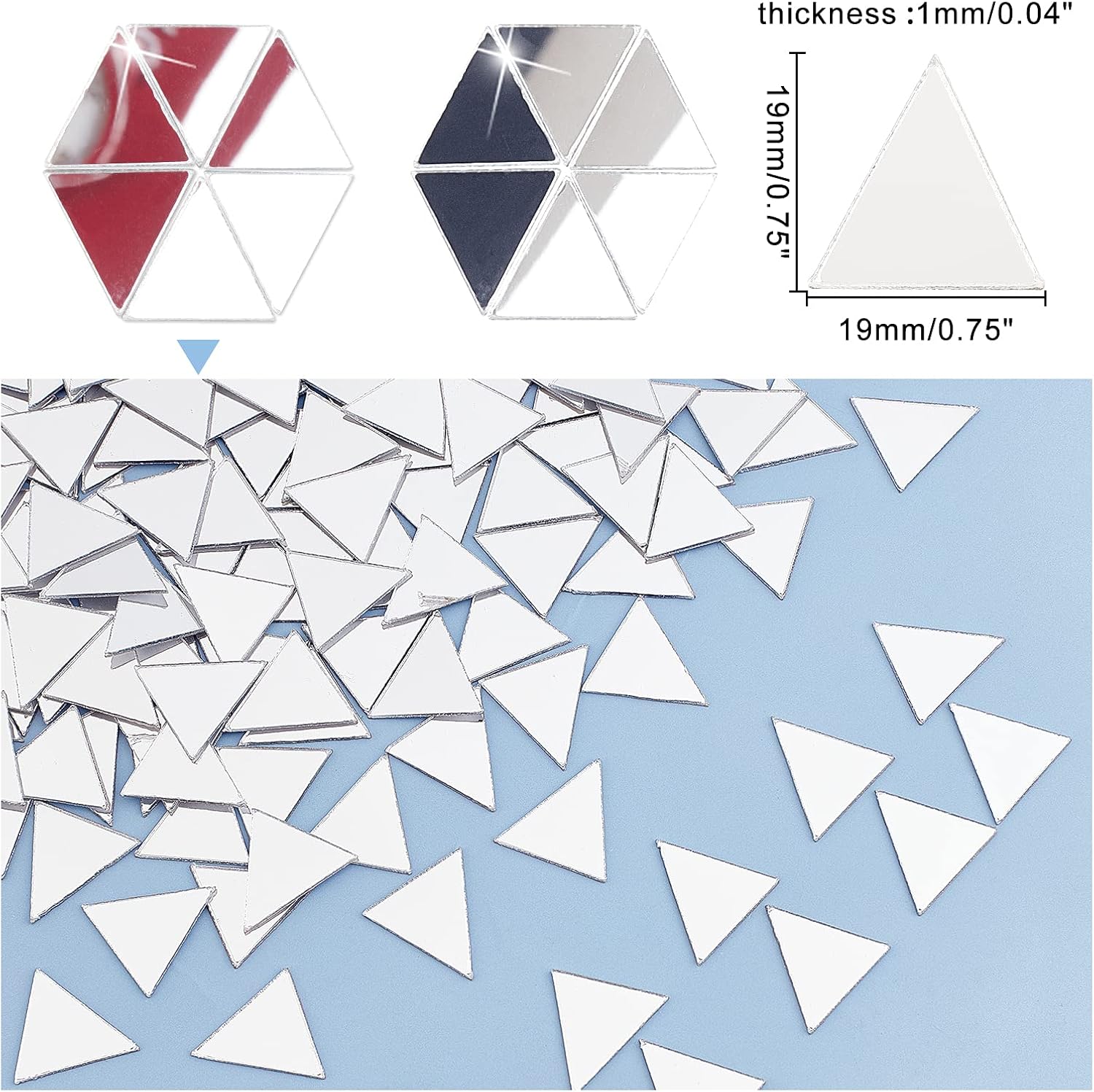 PH PandaHall 200pcs Triangle Mosaic Tiles 0.7 Inch Mini Mirror Tiles Self-Adhesive Decorative Acrylic Mirror Tiles for Backsplash Kitchen Bathroom Home Decoration Crafts Jewelry Making