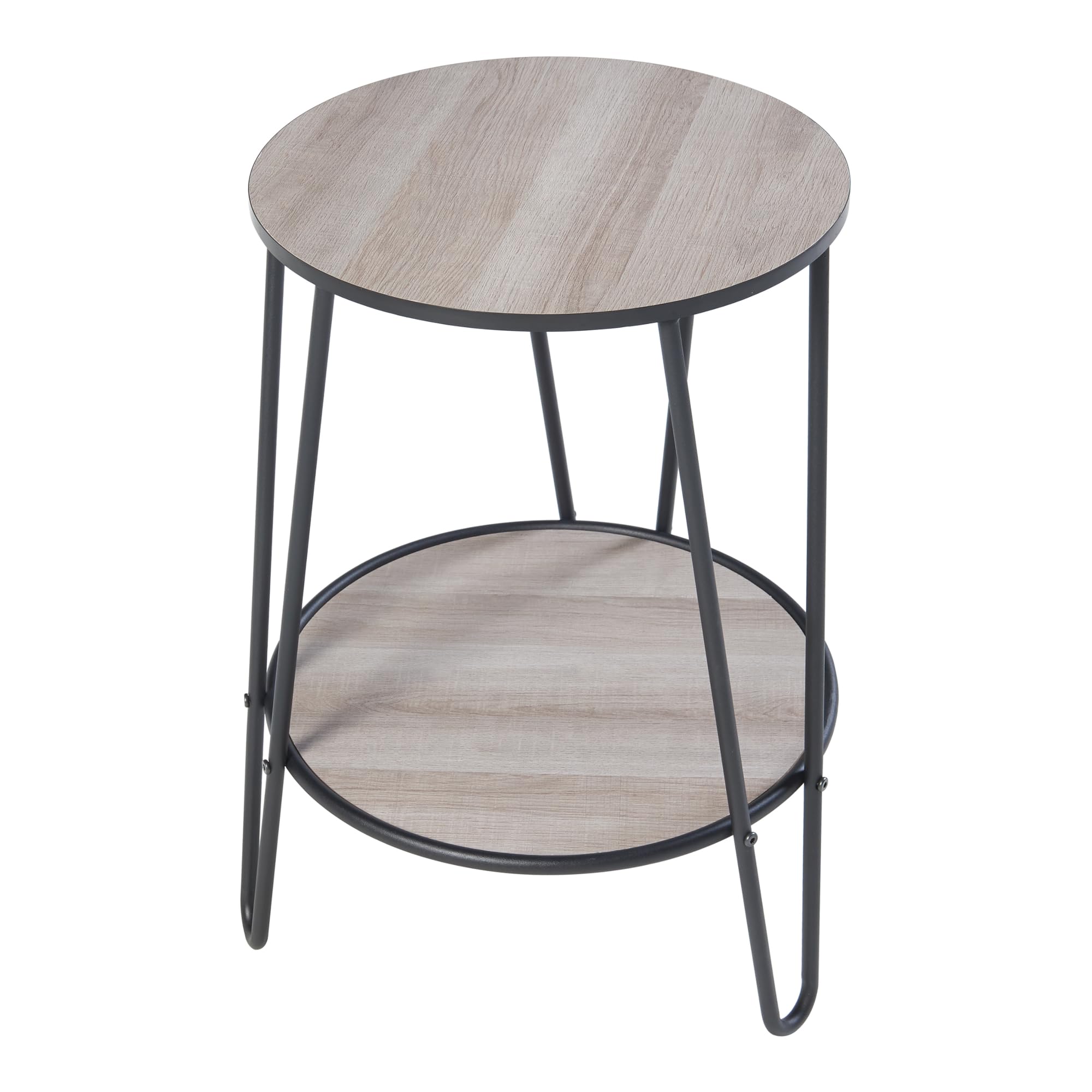 [en.casa] Table d'Appoint avec 1 Étagère Table Basse avec Surface de Rangement Bout de Canapé Table de Chevet Support pour Plantes Métal MDF 61 x 44 x 44 cm Noir Effet Chêne