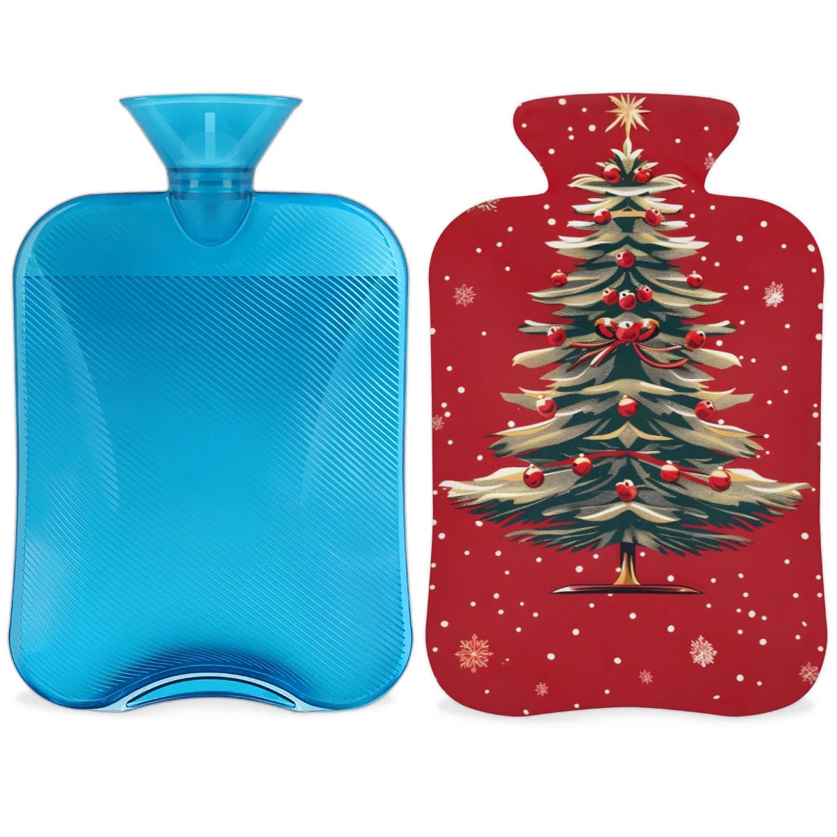 Hot Water Bottle with Soft Cover,2L Christmas Festivals Hot Water Bag for Hot and Cold Compress, Hand Feet Warmer, Colorful Tree Rubber Hot or Cold Water Bottle Halloween Christmas Decorations