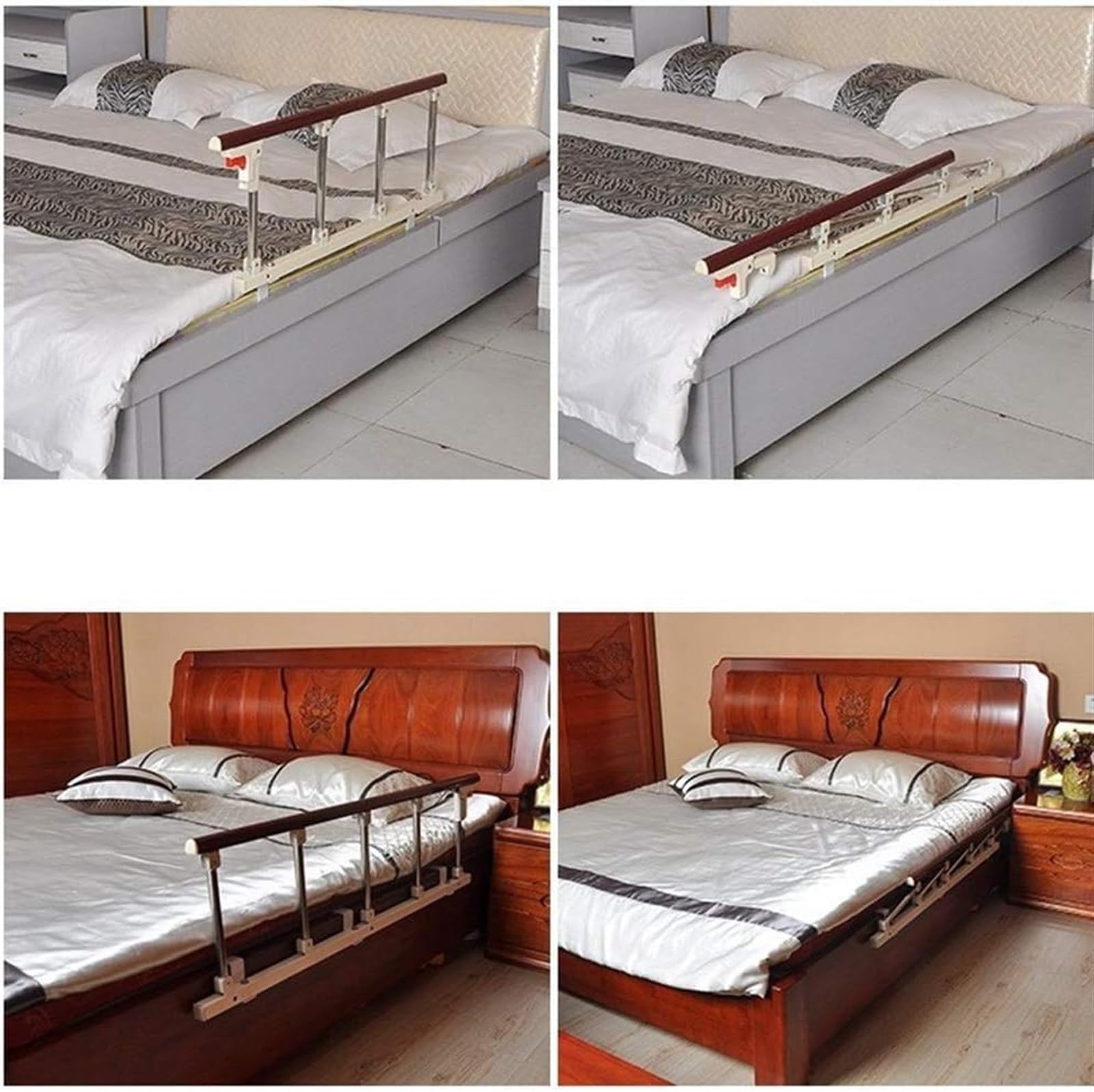 Protector de riel de cama, protector lateral de seguridad plegable para ancianos, barandilla de cama de metal con mango de asistencia, barandilla de cama para seguridad y apoyo