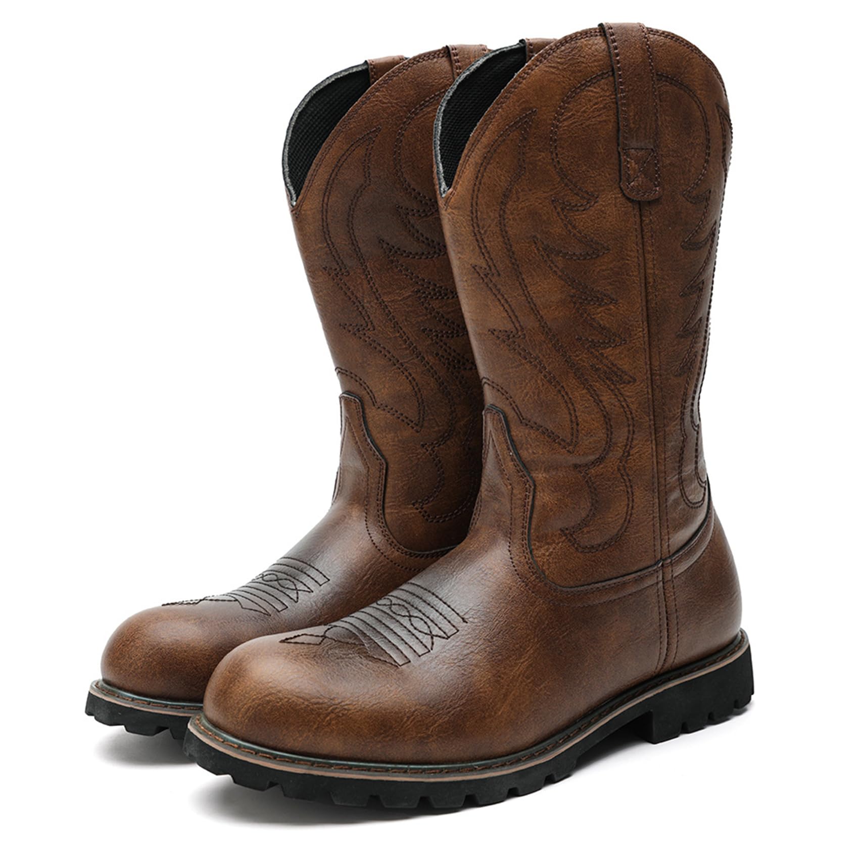 Stivali da Cowboy Western in Pelle con Punta Quadrata da Uomo Stivali da Lavoro Casual a metà Polpaccio Stivali Country Ricamati in Pelle Stivali Country Tradizionali Tradizionali