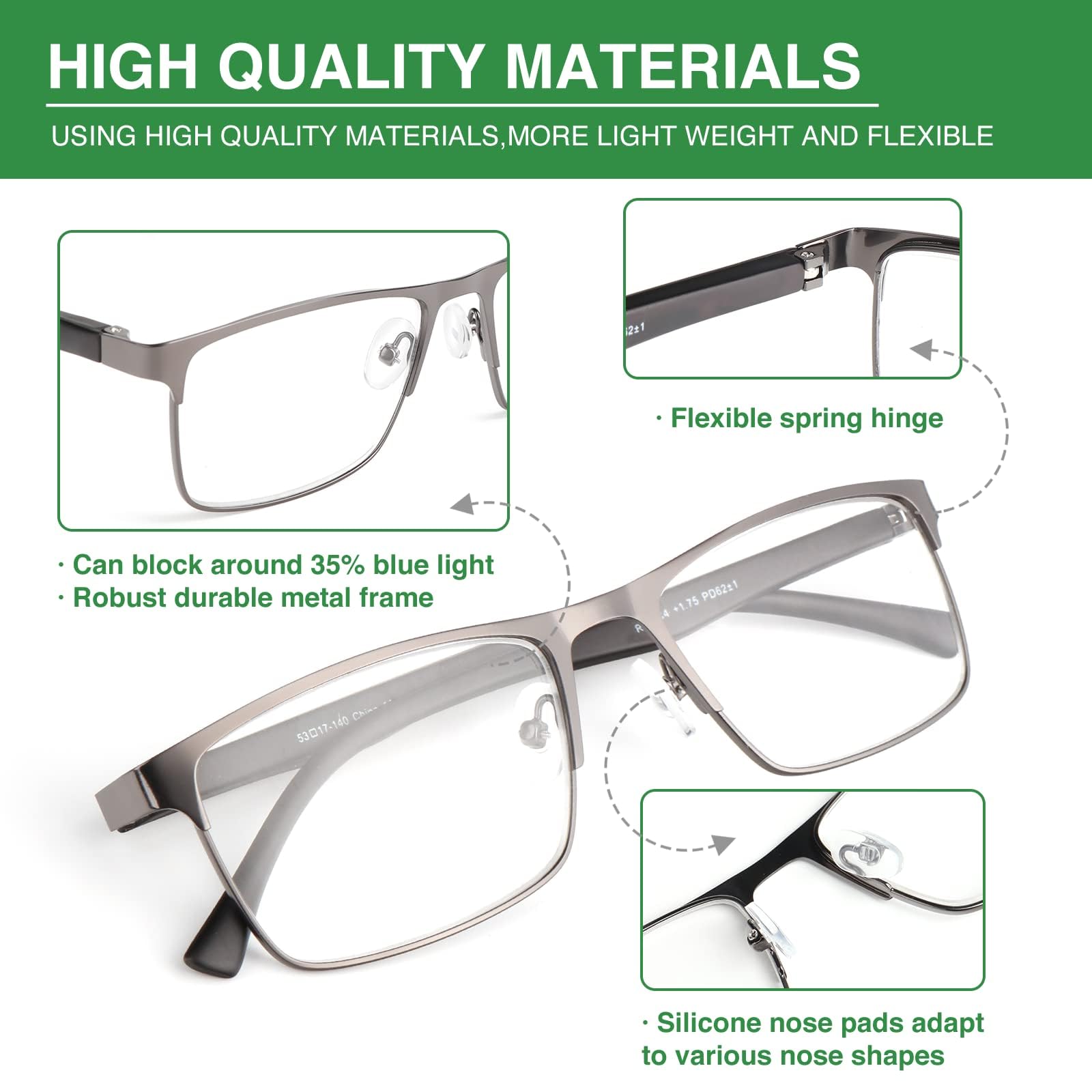 Lesebrille für Herren, 4 Stück, Computerbrille mit Blaulichtblockierung, Vollrahmenleser, Anti-UV/Ermüdung der Augen, Blendung