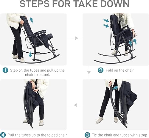 Miniatura 9 de EVER ADVANCED Silla de Camping Mecedora Plegable de Gran Tamaño, Sillas Mecedoras Portátiles Acolchadas para Patio, Césped y Exteriores, Sillón