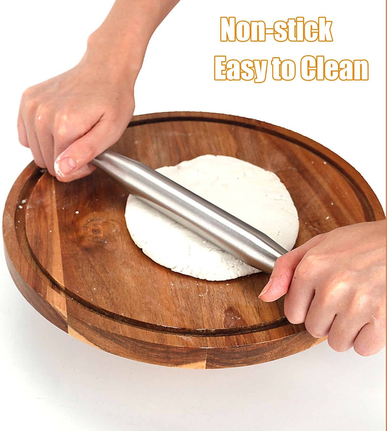 Rolling Pin, Non-stick 304 Stainless Steel Rolling Pin Baked Portable Professional Pizza Dough Roller for Baking Pastry Pasta Pizza Cookie Bread(37.2CM) image 5