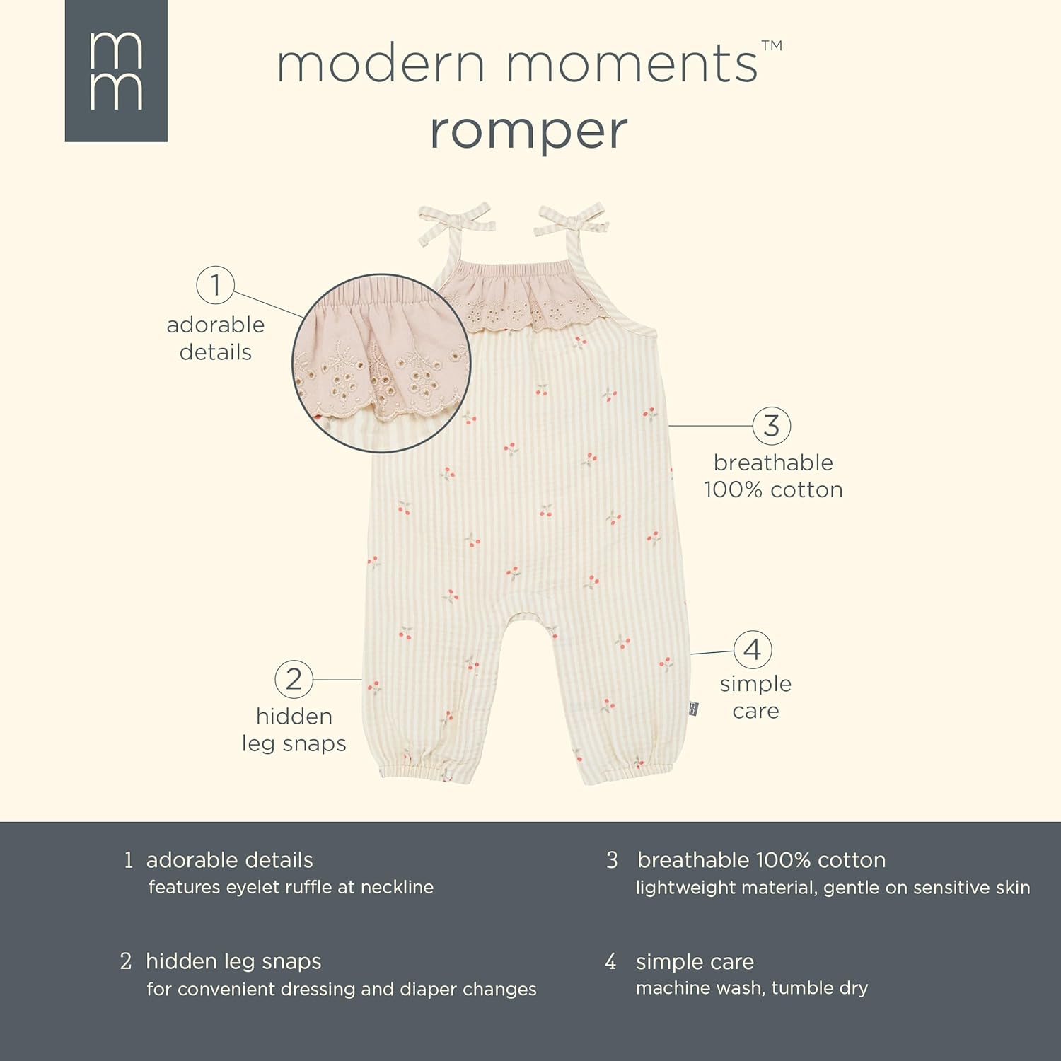 Modern Moments by Gerber baby-girls Self Eyelet Ruffle Long Leg Romper - Image 5