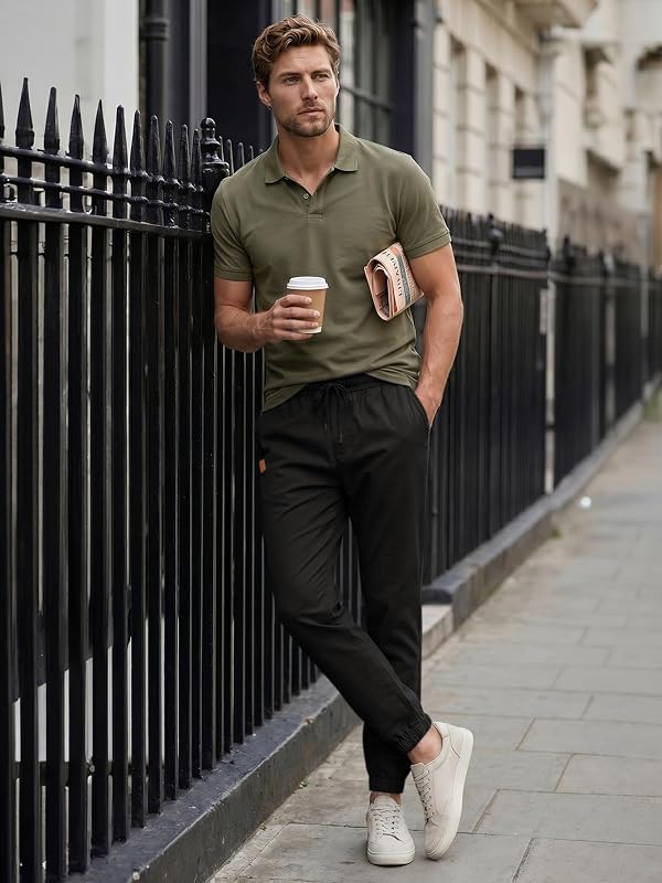JMIERR Mens Casual Joggers Cotton Twill Chino Pants, Black, L image 6