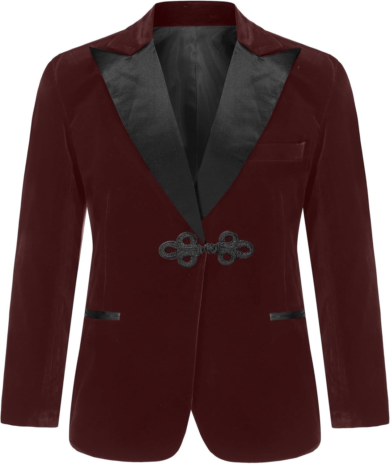 Men's Velvet Blazer Slim Fit Satin Peaked Lapel Chinese Knot Button Suit Jacket Tuxedo for Wedding Prom Dinner