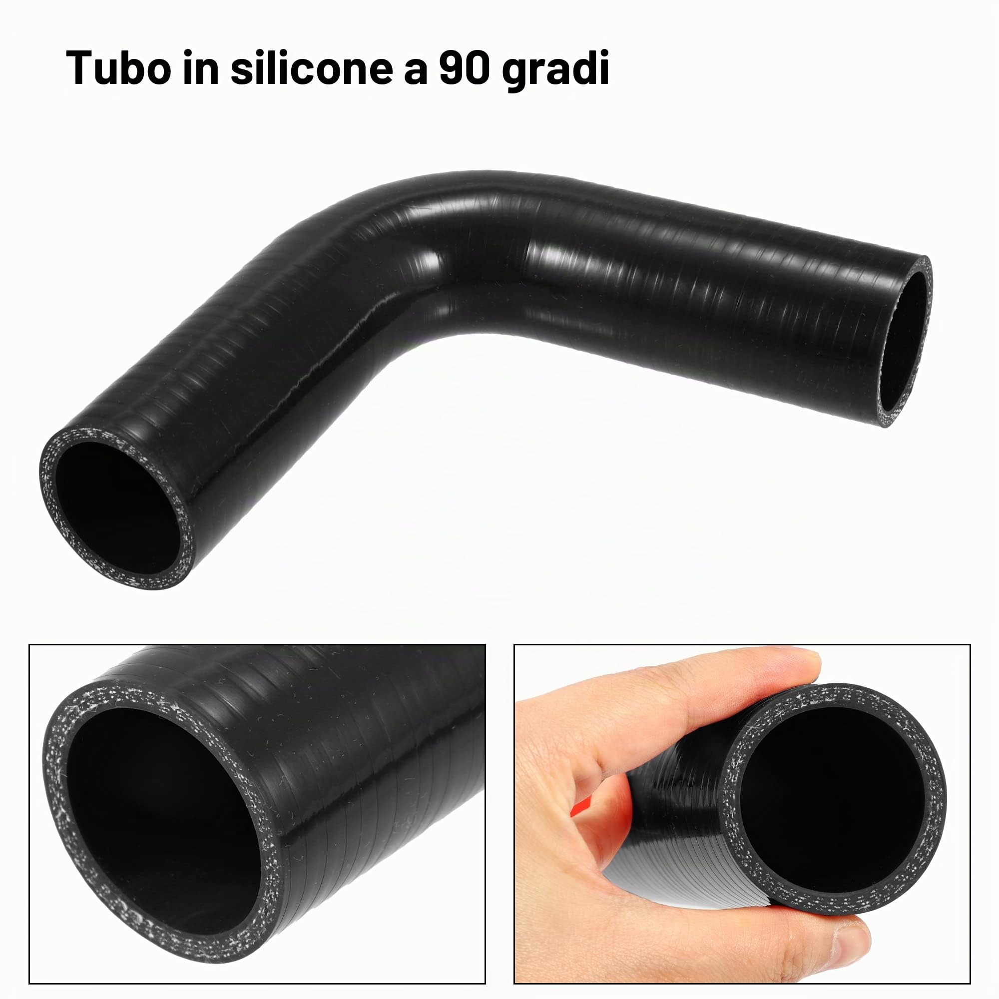 A ABSOPRO Accoppiatore Tubo Flessibile Silicone 90 Gradi Per Auto Nero 1Pc | Diametro Esterno 50mm, Spessore 5mm, Lunghezza 150mm, Temperatura -60°C~300°C, Universale