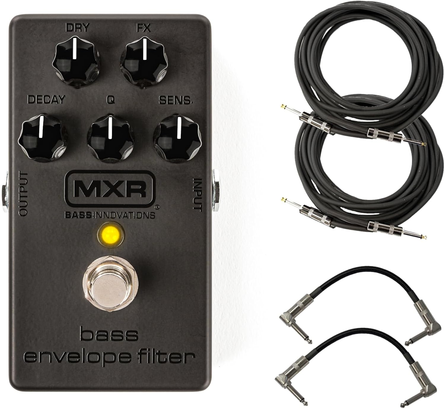 MXR M82 Bass Envelope Filter Pedal - Blackout Series - Bundle with 2 Instrument Cables and 2 Patch Cables