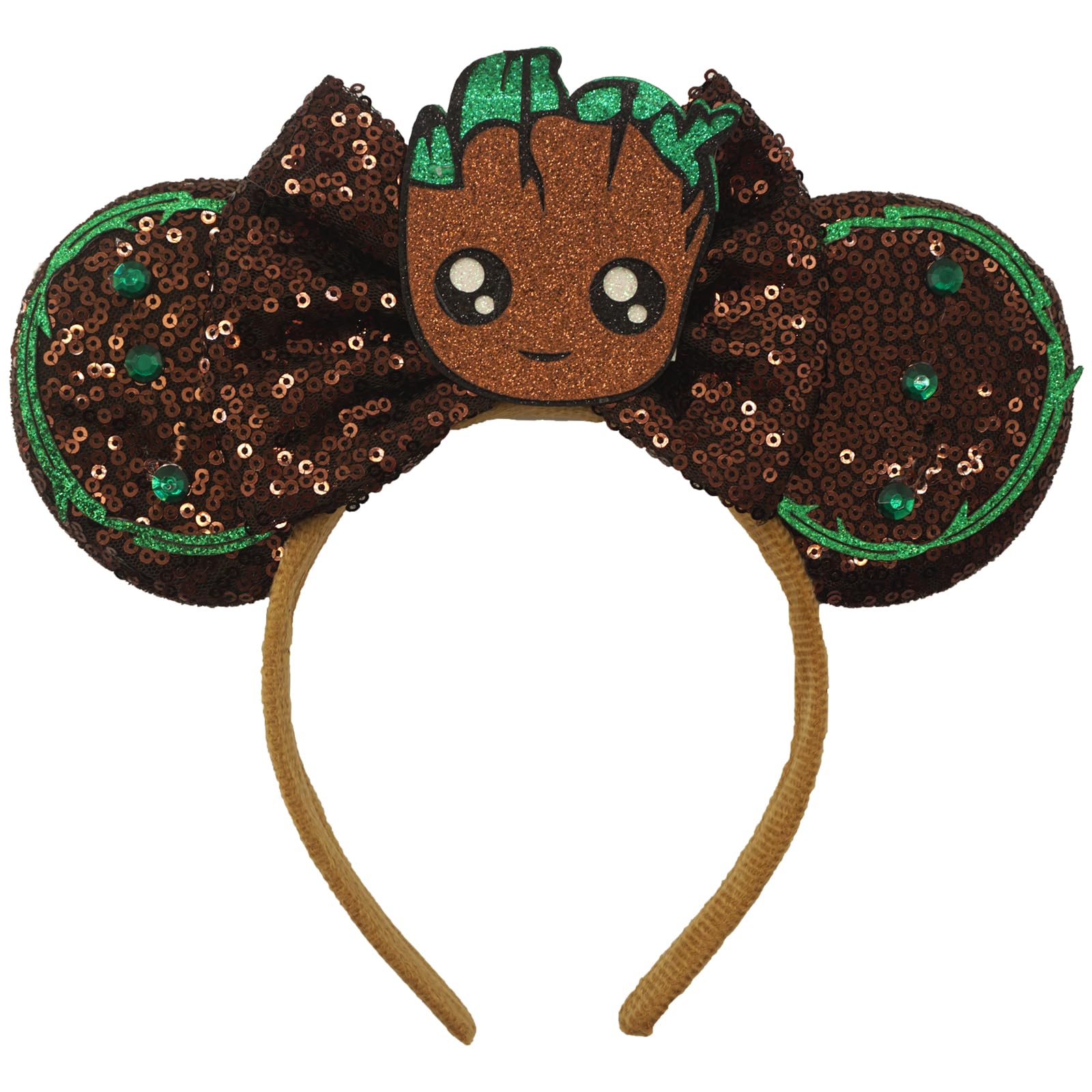 ZHENNAN Mouse Ears Headbands for Women, Glitter Groot Bows Ears Headbands for Men, Groot Costume Cartoon Themed Events Birthday Party Decorations Hair Accessoires