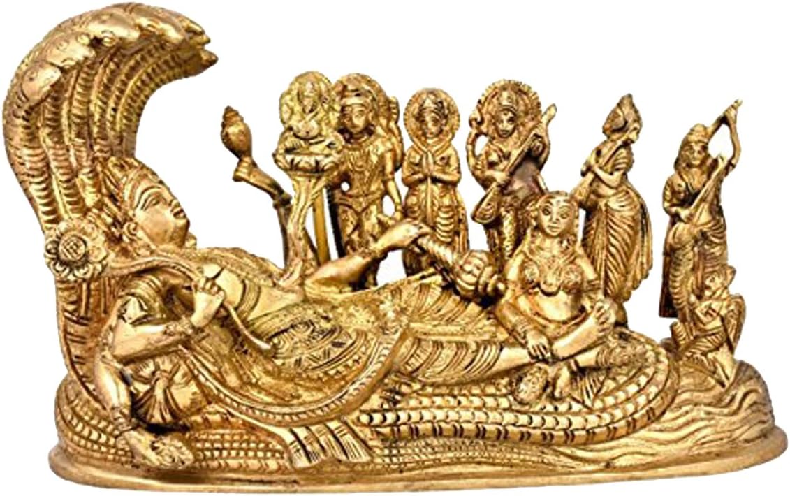 Aone India Brass Vishnu Parivar Idol, 5 x 8 x 3 Inches, Gold