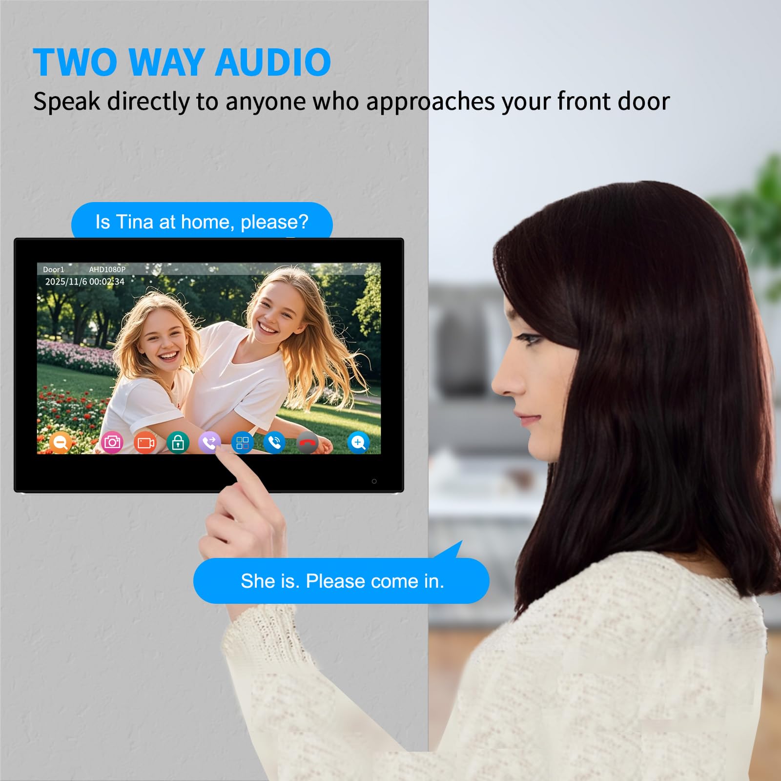 Videocitofono cablato per appartamento, monitor touch da 7 pollici con campanello 1080P, sblocco password scheda RFID con impronte digitali, monitoraggio per casa villa
