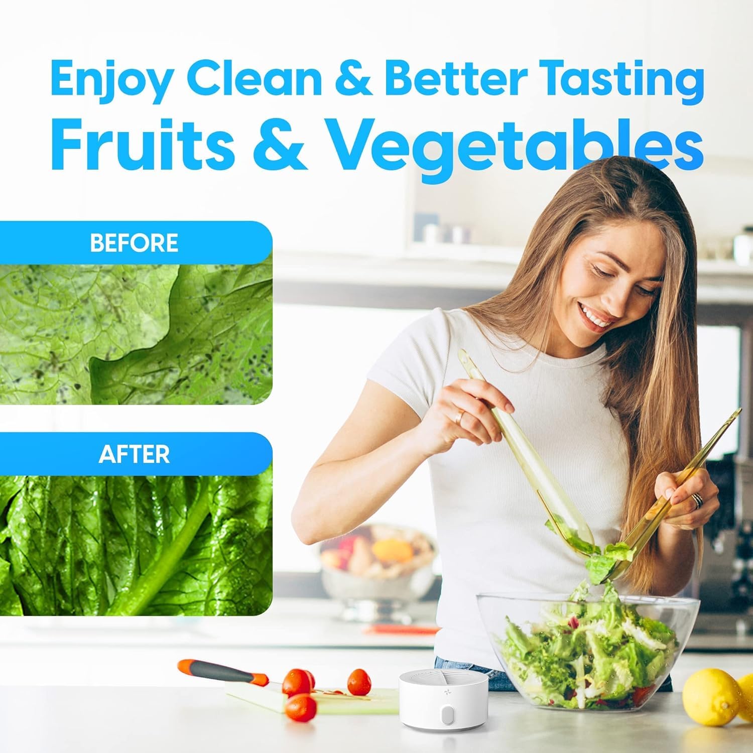 AquaPure Obst- und Gemüse-Reiniger-Maschine mit Aufbewahrungsbehälter, wasserdichtes Produkt-Waschgerät für frisches Obst und Gemüse, Gemüse-Unterlegscheibe für Tiefenreinigung in Wasser
