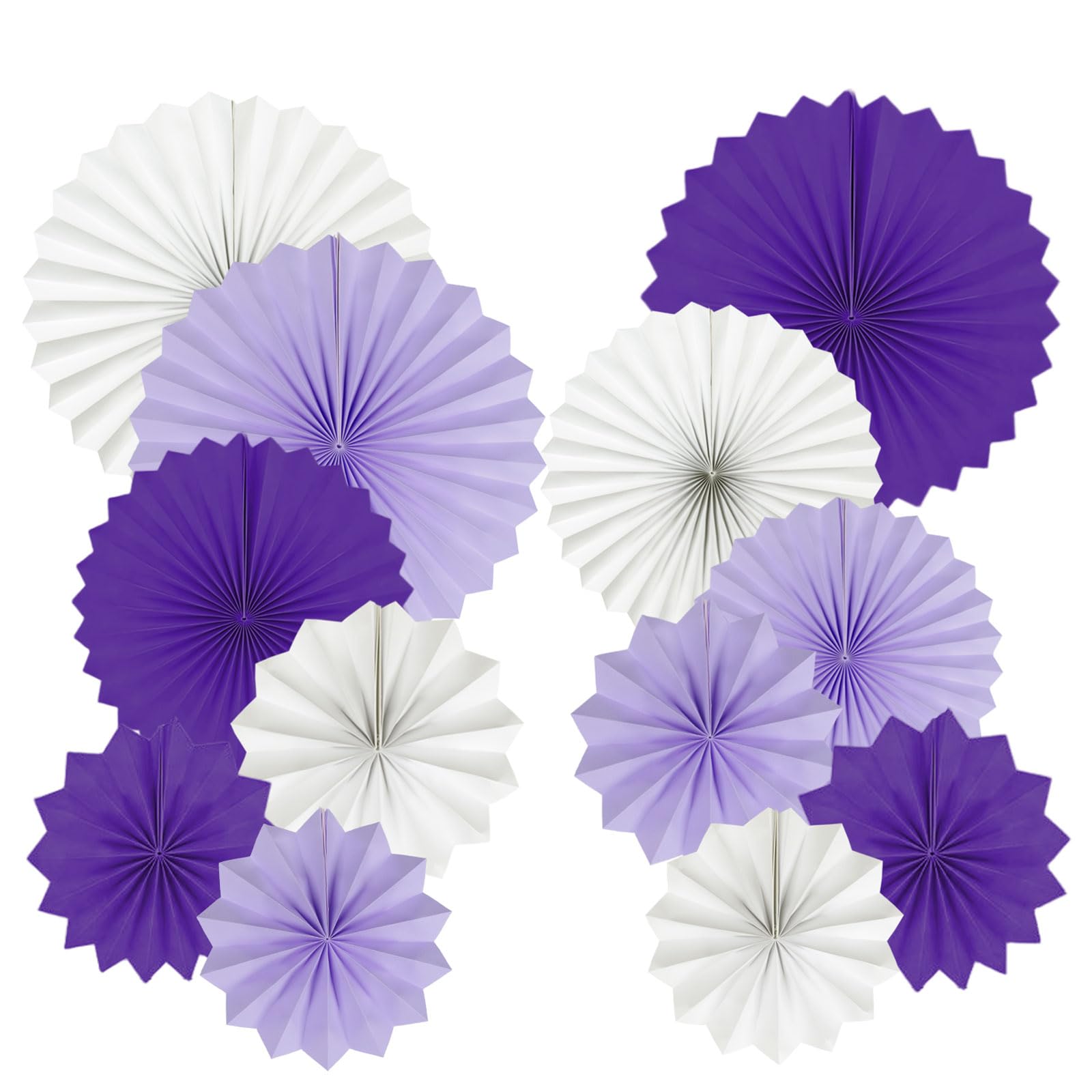 AimtoHome Paper Round Fan Party Decorations, Purple Lavender and White Hanging Fans for Mermaid, Birthday Party, Wedding,Baby Shower, Graduation Events,Set of 12(8