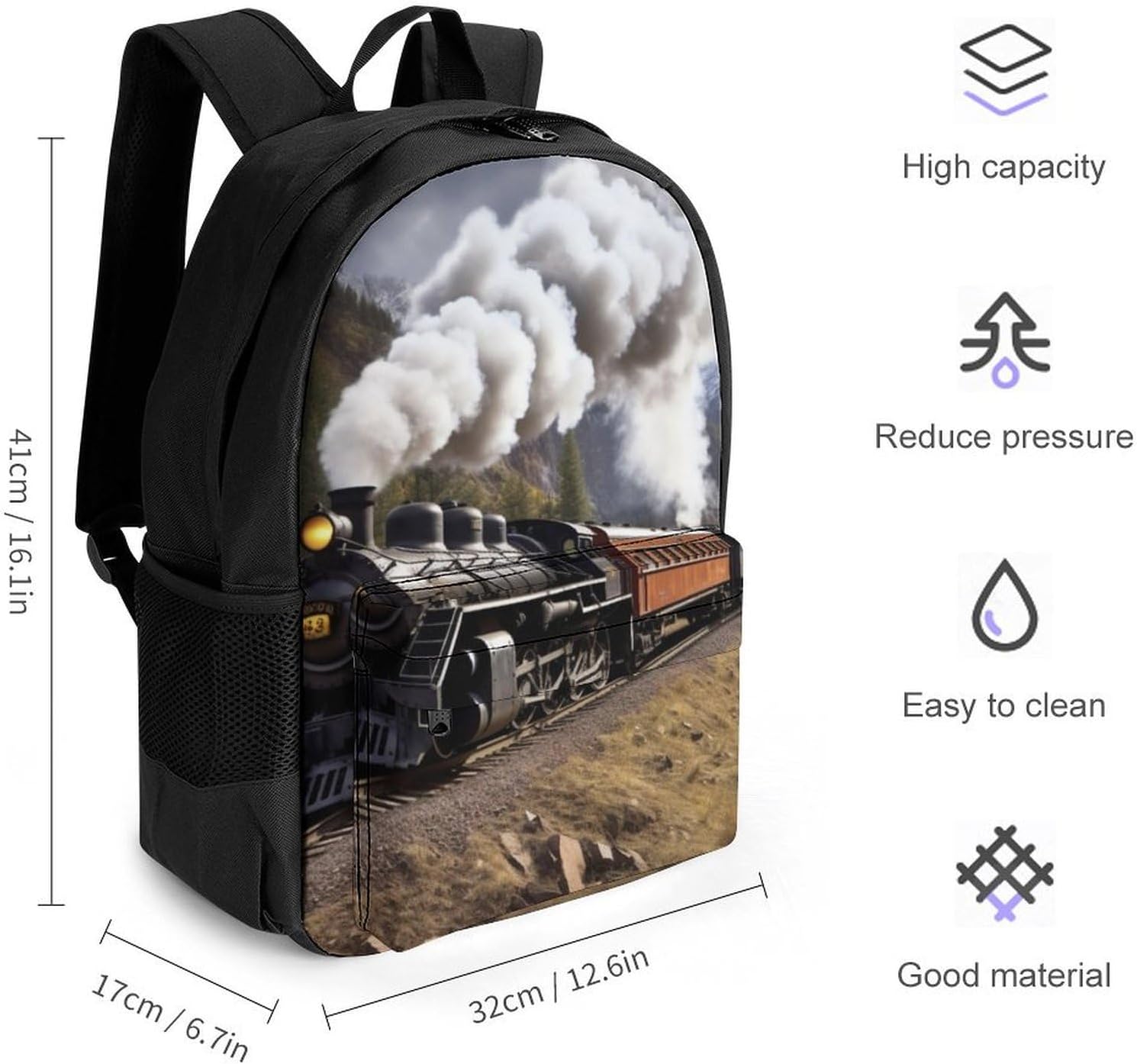 Steam Locomotive Train Lightweight Casual Backpacks Laptop Bag image 2