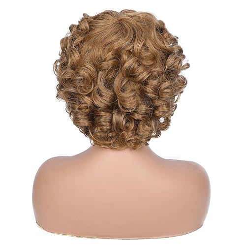 Miniatura 4 de Quantum Love Pelucas cortas de cabello humano rizado y suelto, 8 pulgadas, color marrón, cabello virgen brasileño con volumen, peluca afro rizada