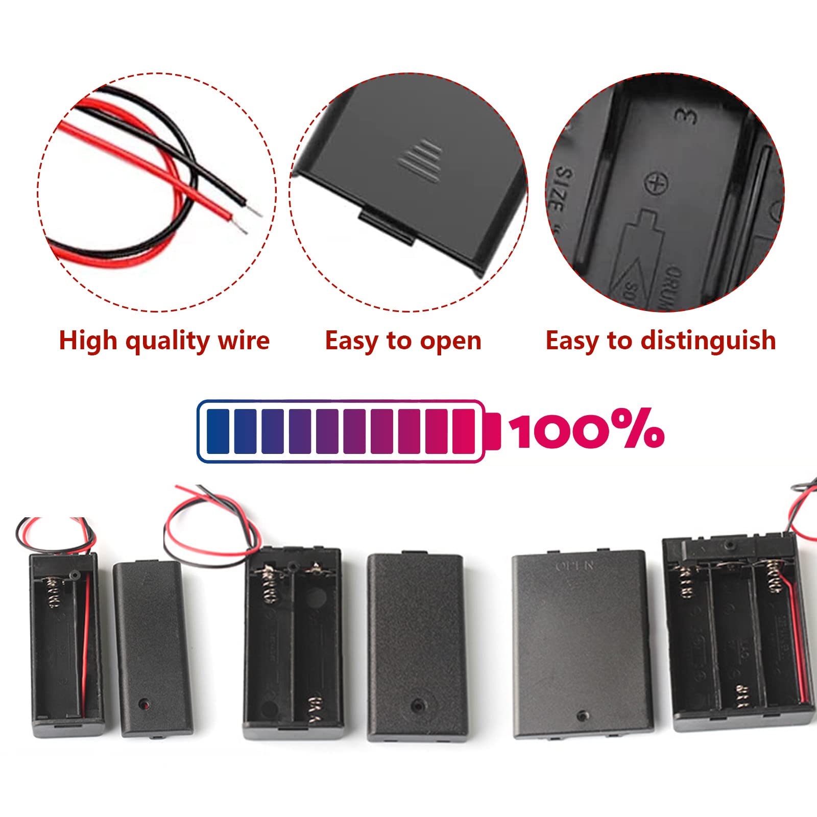 Custodia Portabatterie in Plastica 1,5V-4,5V con Interruttore On/Off e Cavo, 12 Pezzi