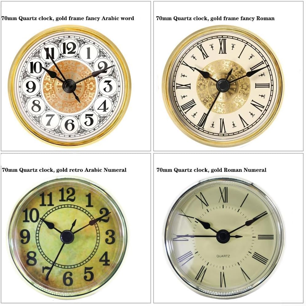 Clock Movement Replacement, Roman/Arabic Numerals, Clear Lens, Gold/Silvery Trim, Clock Repair Parts (A)