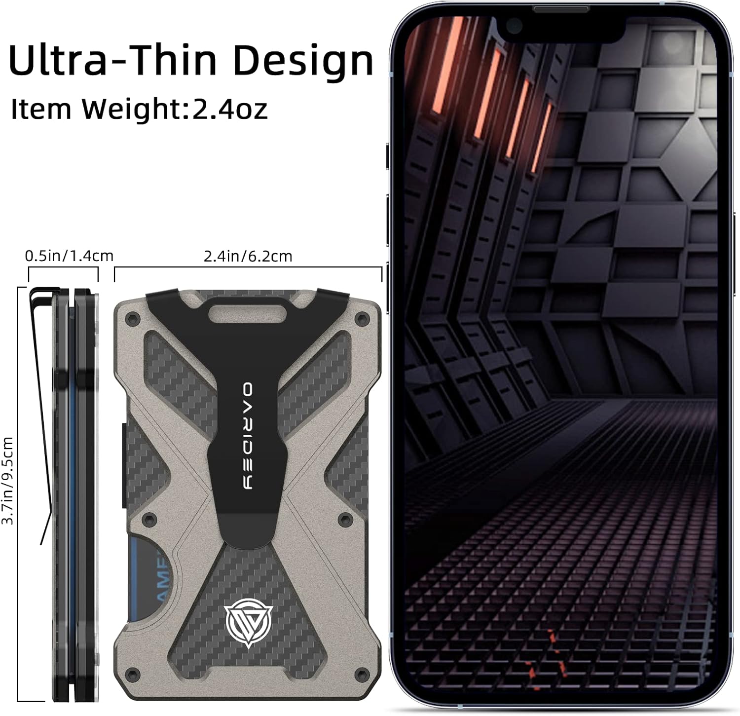 Minimalist Wallet for Men- Slim Aluminum Metal Money Clip Wallet with Clear ID Card Holder, Carbon Fiber Wallet, RFID Blocking, Holds up 15 Cards with Cash Clip, Ultra-Thin Tactical Wallet- Gunsmoke - Image 6